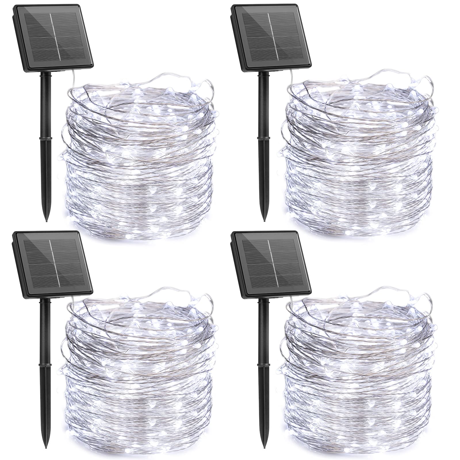 Extra-Long Solar String Lights Outdoor, 4 Pack Each 72Ft 200LED Solar Fairy Lights with 8 Light Modes, Waterproof Copper Wire Lights for Christmas Garden Patio Tree Wedding Party Decor (Pure White)