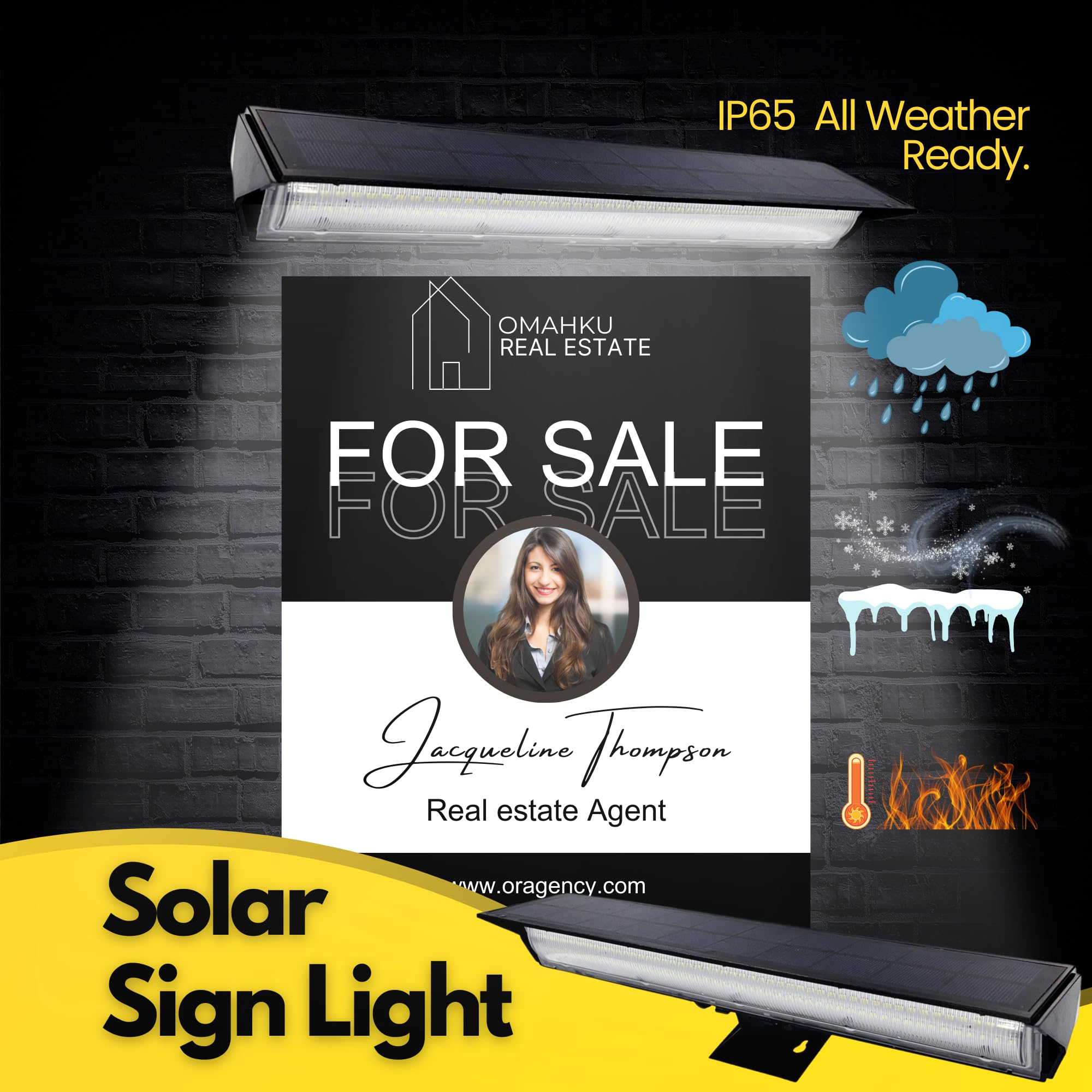 Brighticonic Top Of Sign Outdoor Commercial Signage Led Light Billboard Solar Powered Waterproof Spotlight For Real Estate Sign