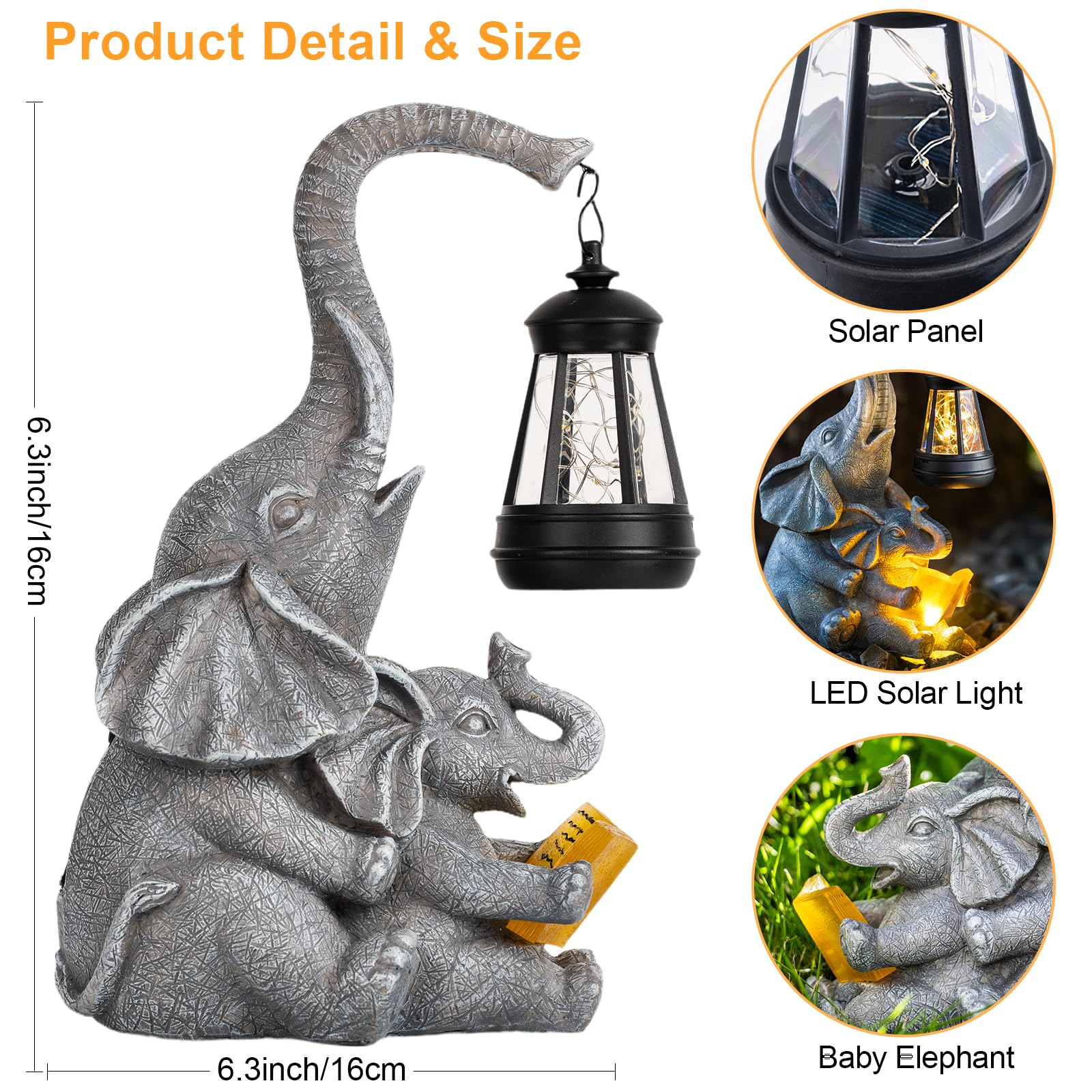 Candieslife Solar Garden Statue Lights Loving Elephants Figurine With Solar Lantern  Outdoor Yard Decorations For Patio Porch Home  Housewarming Elephant Gifts For Mom  Women
