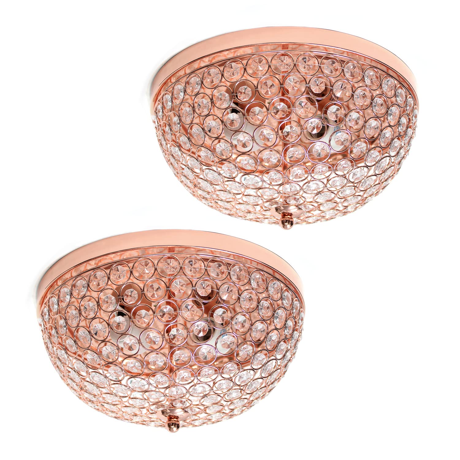 LALIA HOME Crystal Glam Ceiling Flush Mount Light, 2 Pack, 13inx13inx6.5in, Rose Gold, Model LHM-2000-RG-2PK