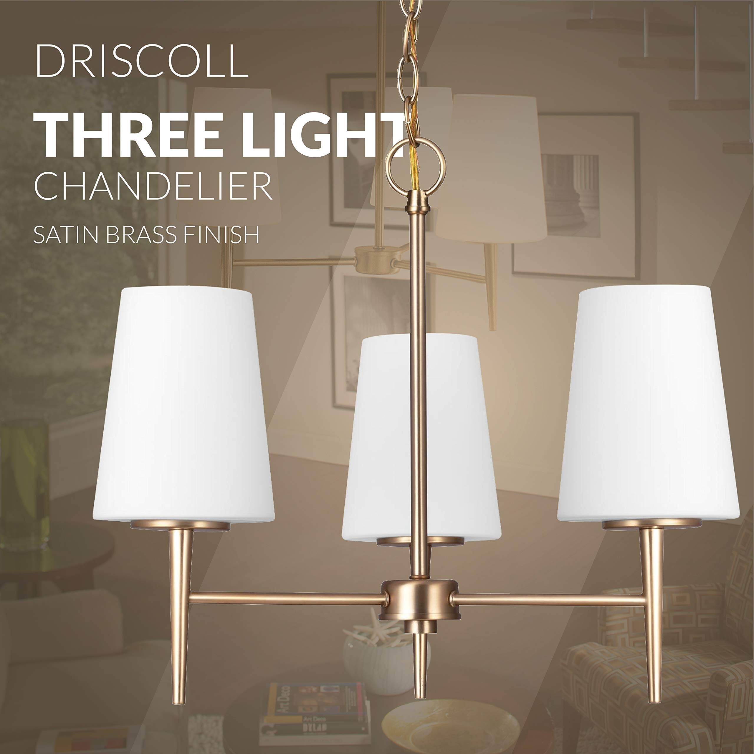 Sea Gull Lighting Driscoll Chandelier, Three Light, Alloy Steel, Satin Bronze Finish, Model 3140403-848