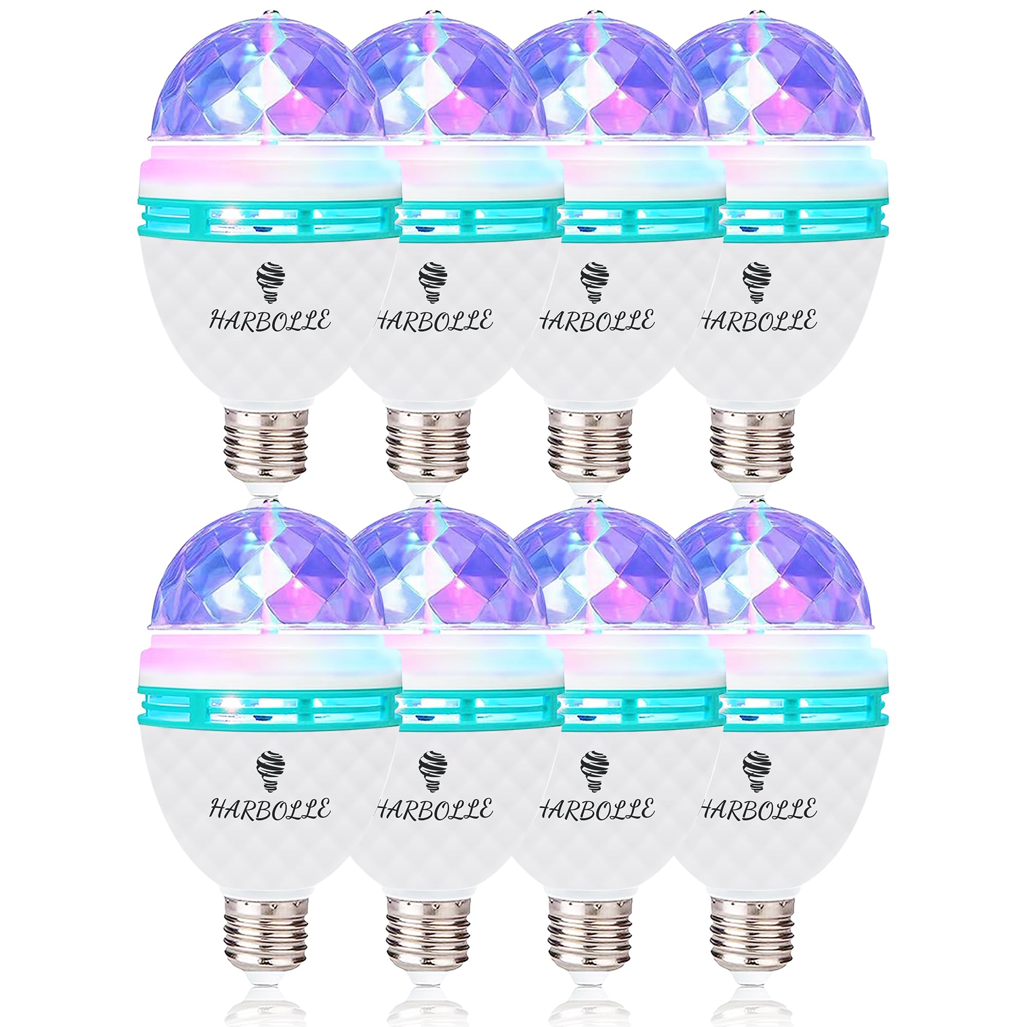 Harbolle 8 Pack Rgb Color Rotating Bulb,E26/E27,Led Party Bulbs Colored Strobe Light Bulb Multi Crystal Stage Lights For Disco, 