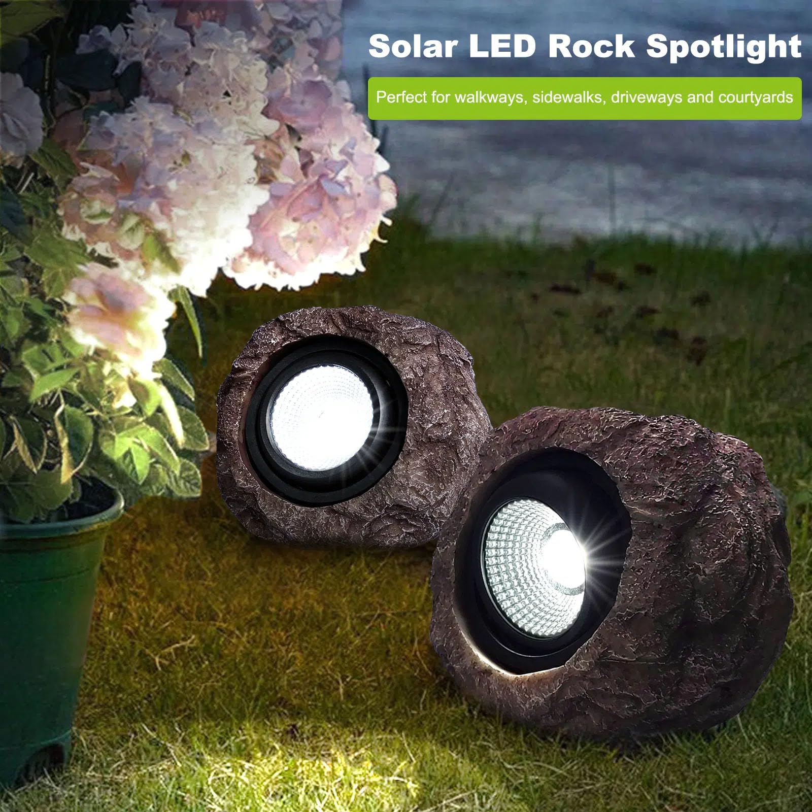 Candieslife Solar Garden Rock Lights - Waterproof LED Spotlights for Pathway & Yard, 4 Pack Decorative Outdoor Lighting