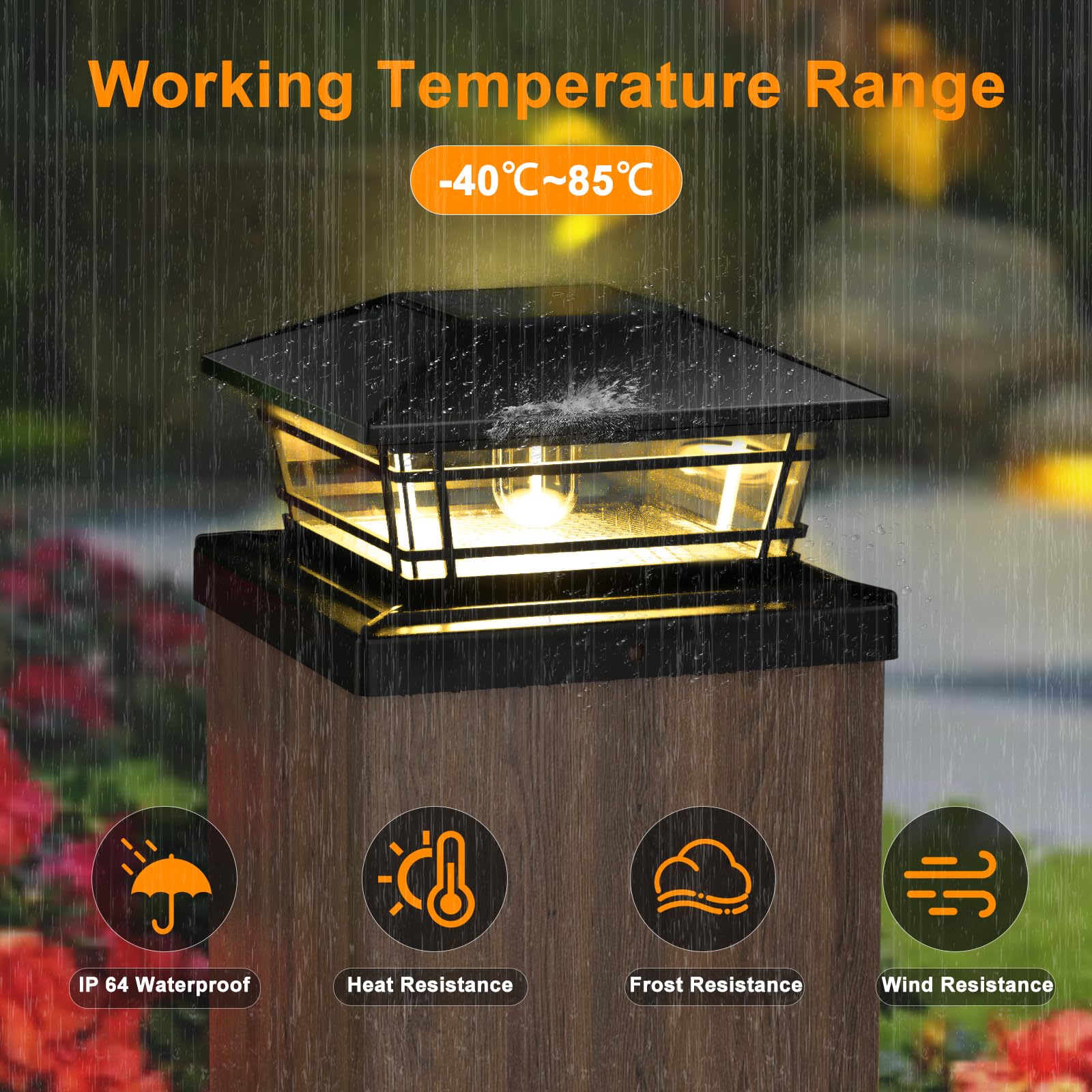 Kipeini Solar Post Cap Lights 2 Pack - Waterproof Led For 4X4, 5X5 Posts, Black, Warm Bright Bulb, 2 Brightness Settings
