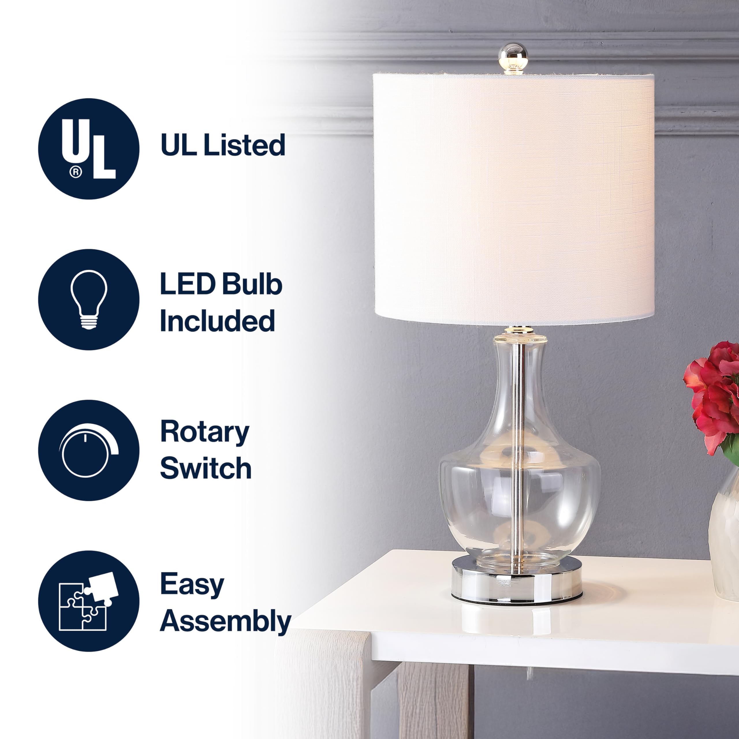Jonathan Y Colette 20 Mini Glass Led Table Lamp, Clear, Model Jyl1029A, Transitional & Modern Design For Home & Office