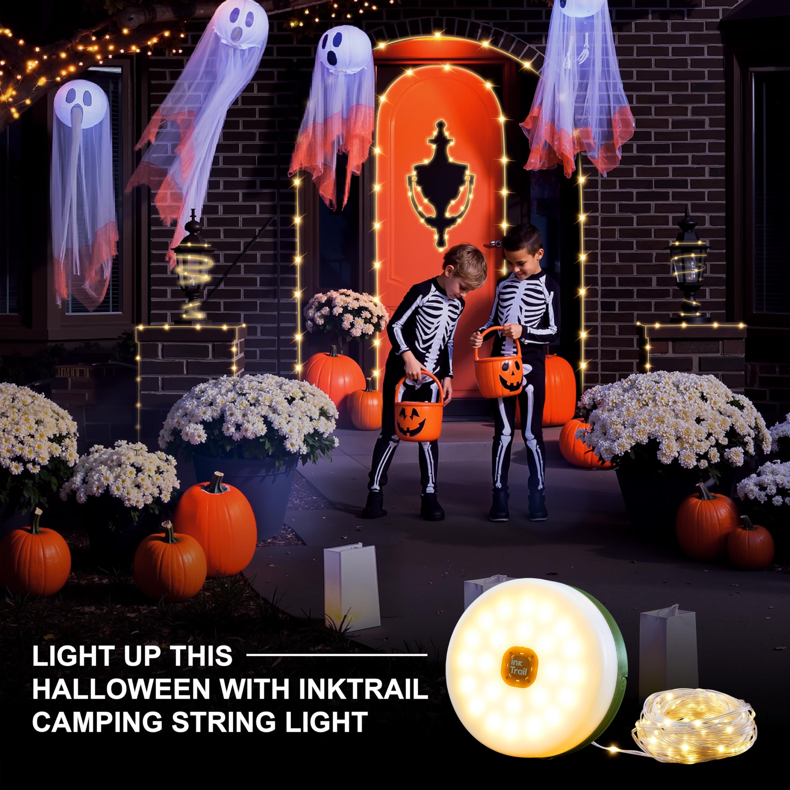 InkTrail Solar Camping String Lights 33FT LED 8 Light Modes Rechargeable 3000mAh Battery Green Model CSL000