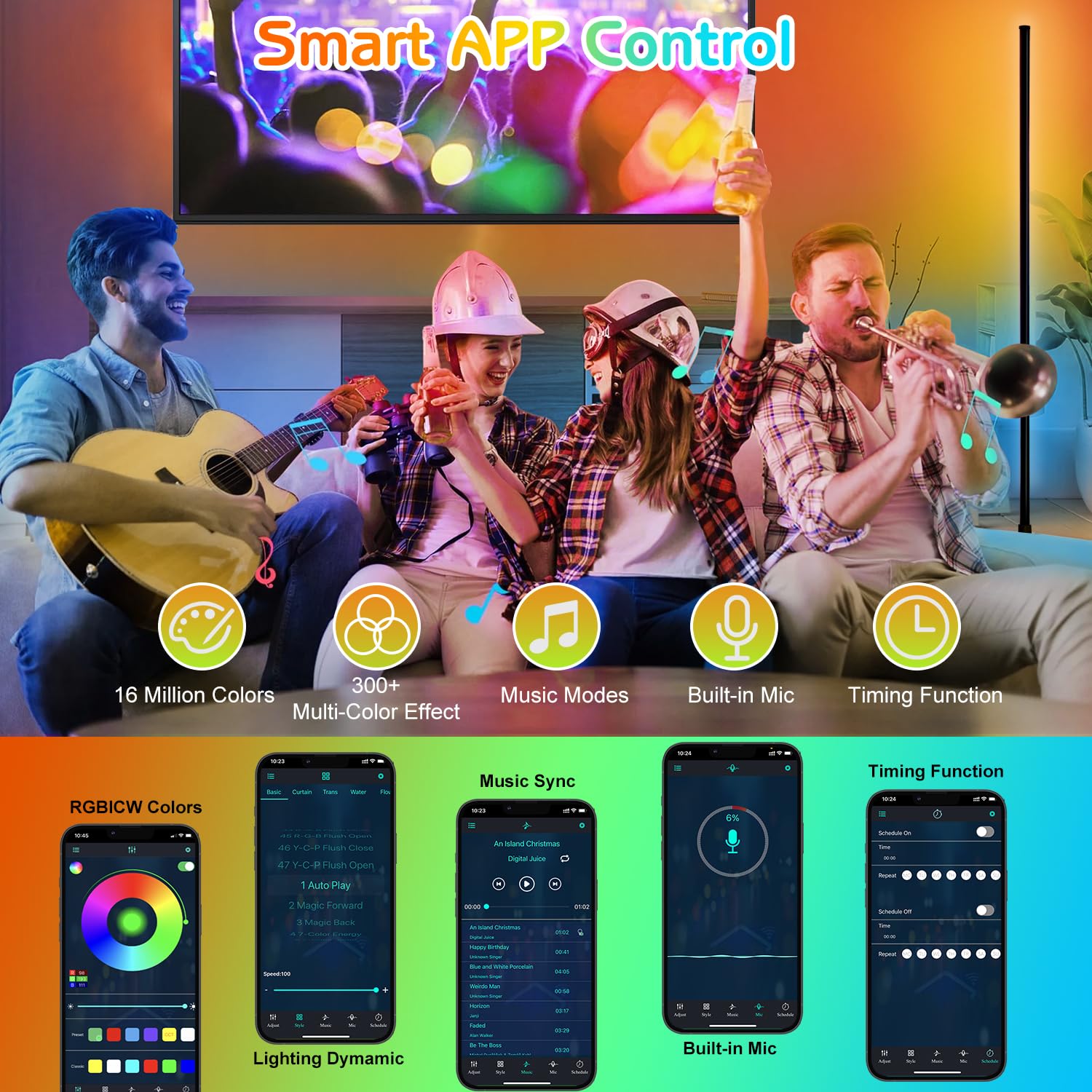 Lansuper Corner Floor Lamp, 65?Mart Rgb Led Corner Lamp With App And Remote Control, 16 Million Colors Changing Led Floor Lamp,6