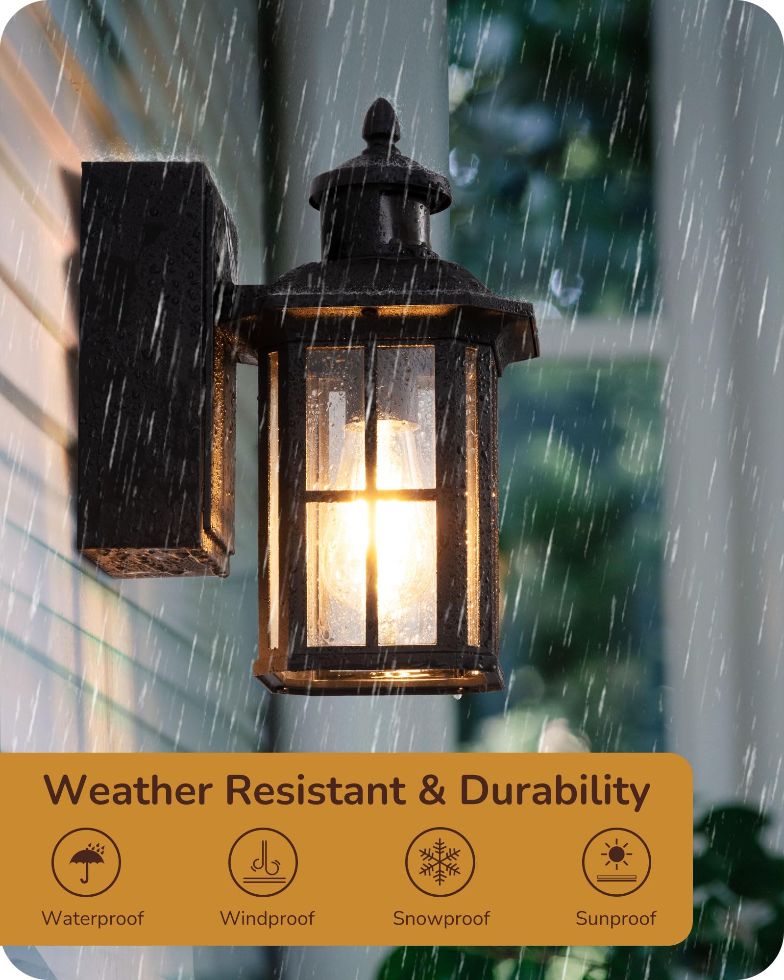 Edishine Motion Sensor Outdoor Wall Light With Gfci Outlet, Waterproof Black Sconce