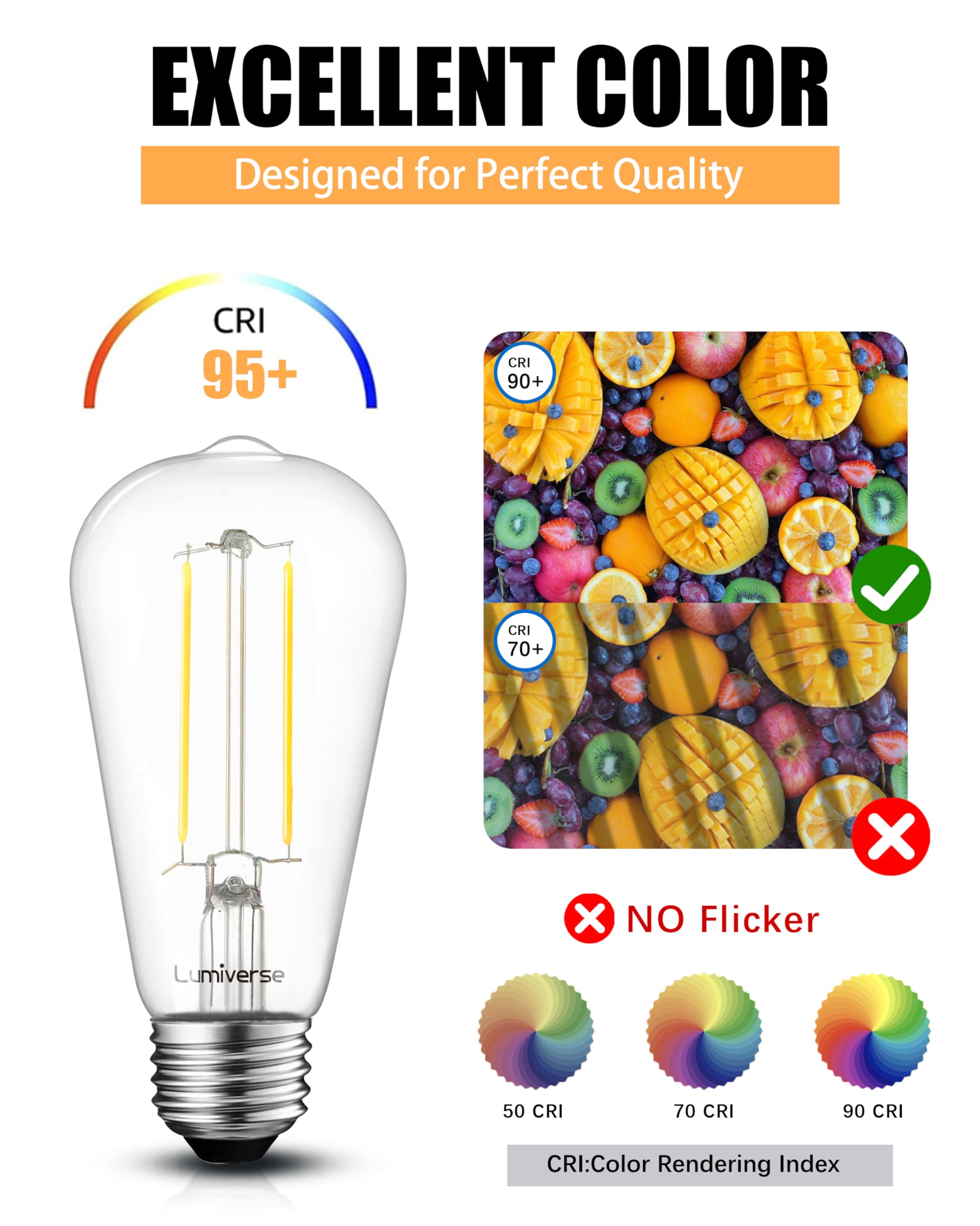 Lumiverse E26 Vintage Led Edison Bulbs, 5.5W (60W Equivalent), 2700K Soft White, Non-Dimmable, 4 Pack