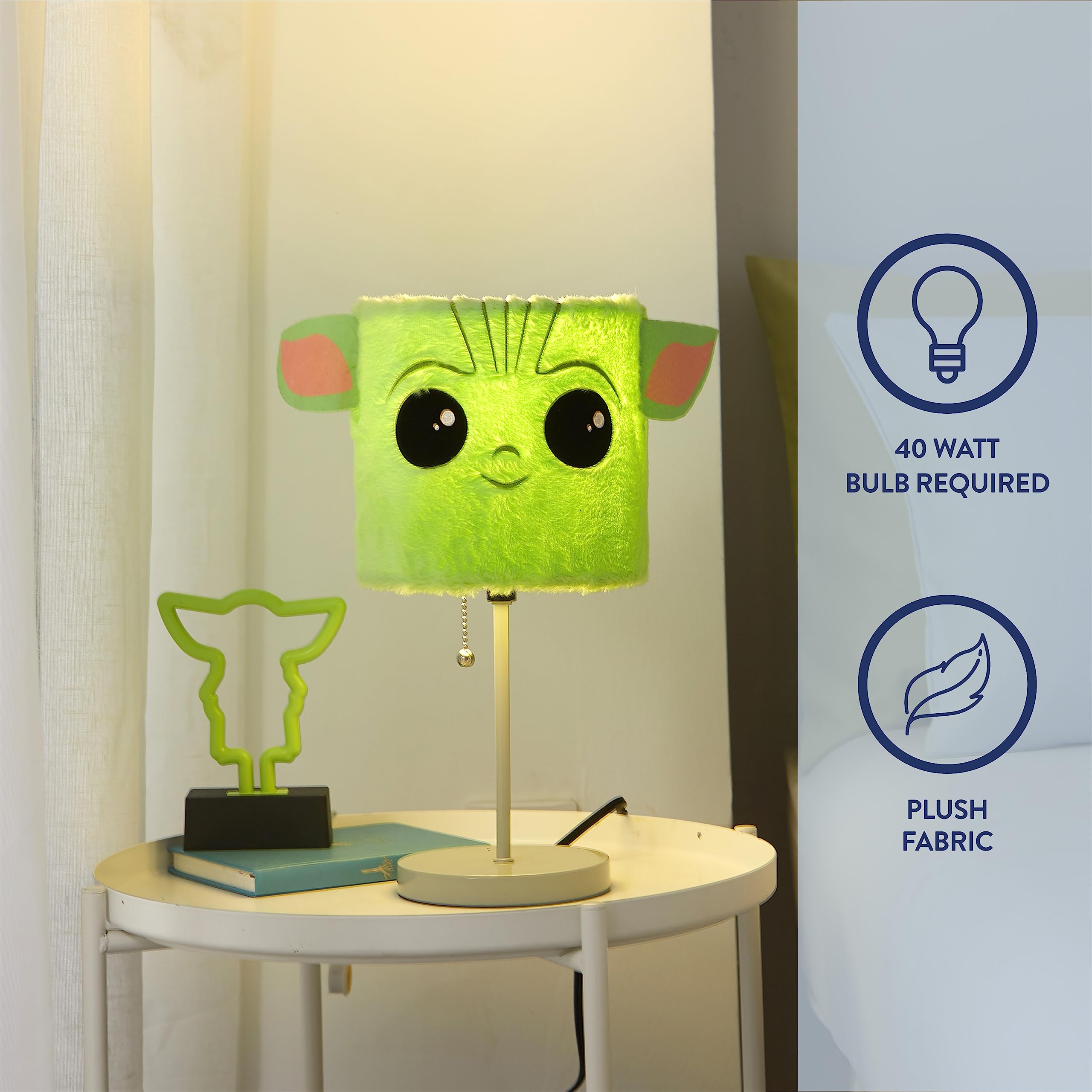 Idea Nuova Star Wars Mandalorian Plush Shade Table Lamp, Green, Model NK330458, Metal Material