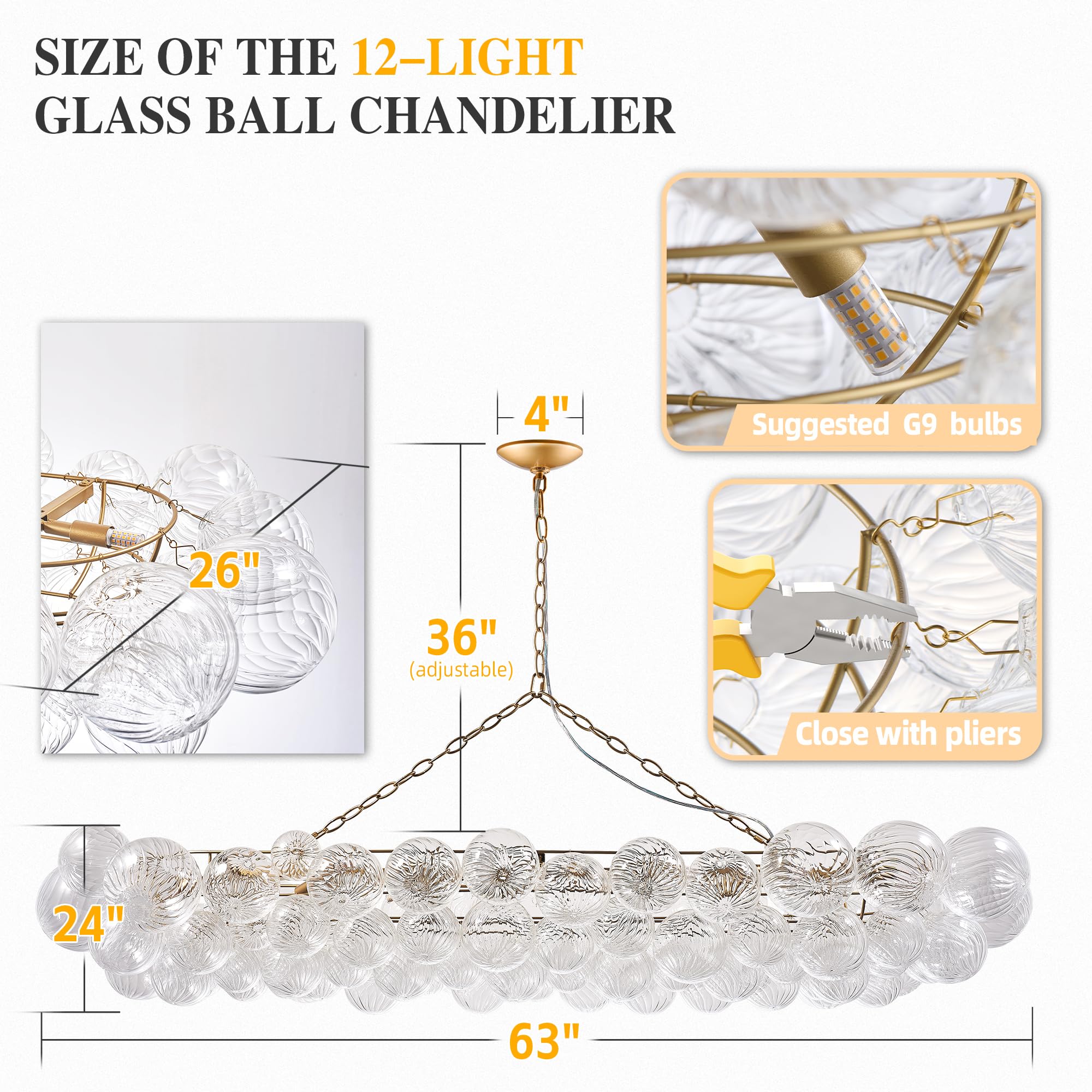 Nordic Bubble Ball Swirled Glass Chandelier Long Dining Table