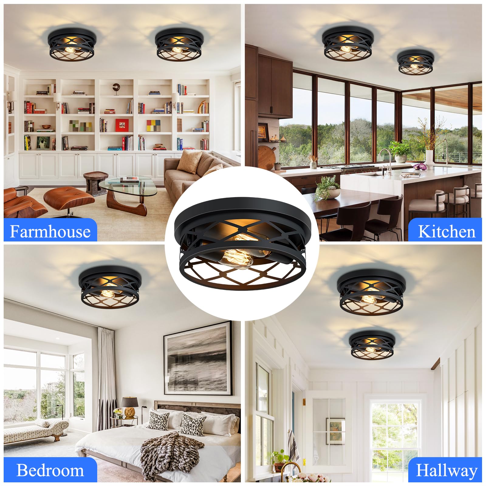 Skejao Flush Mount Ceiling Light Fixture For Hallway,2-Light Black Hallway Light Fixtures Ceiling,Light Fixtures Ceiling Mount F