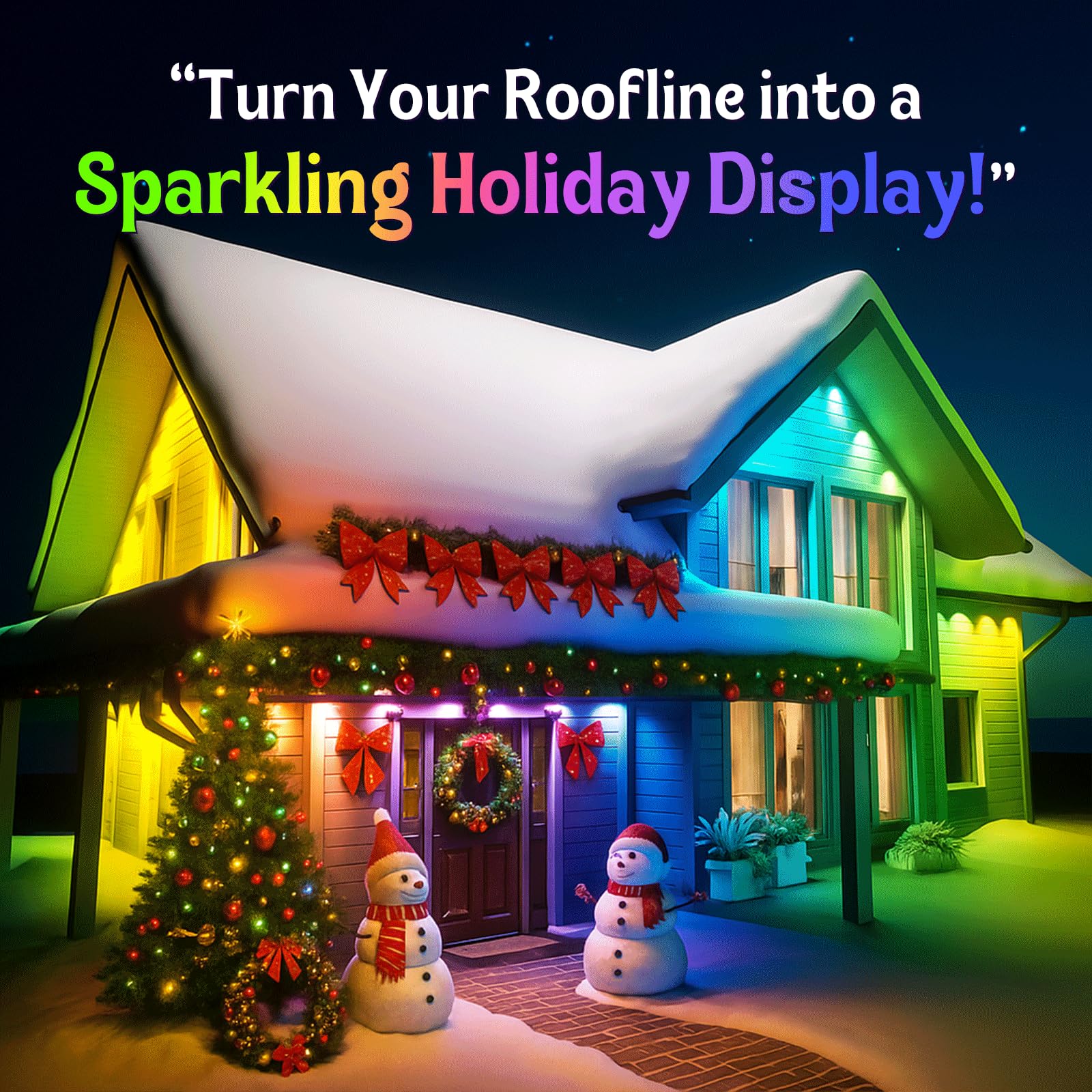 HUTAKUZE Outdoor Lights, 150FT, 90 RGB LEDs, IP67 Waterproof, 48 Scene Modes, Remote & APP Control, Model C5109, Multicolor