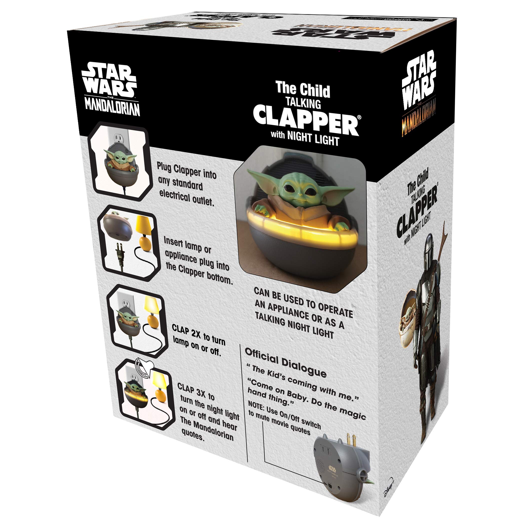Clapper Star Wars - The Mandalorian - The Child Aka Baby Yoda Talking Night Light By Joseph Enterprises, Wireless Sound Activated On/Off Light Switch, Clap Detection