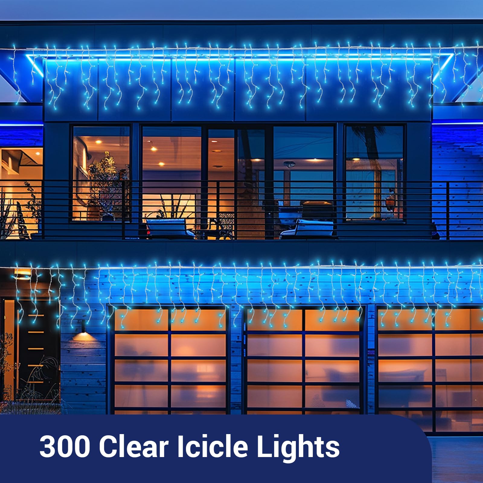 new one 2 Pack Icicle Lights, 17.67 FT 300 Incandescent Blue Icicle Christmas Lights with White Wire, 3 Connectable Icicle Strin