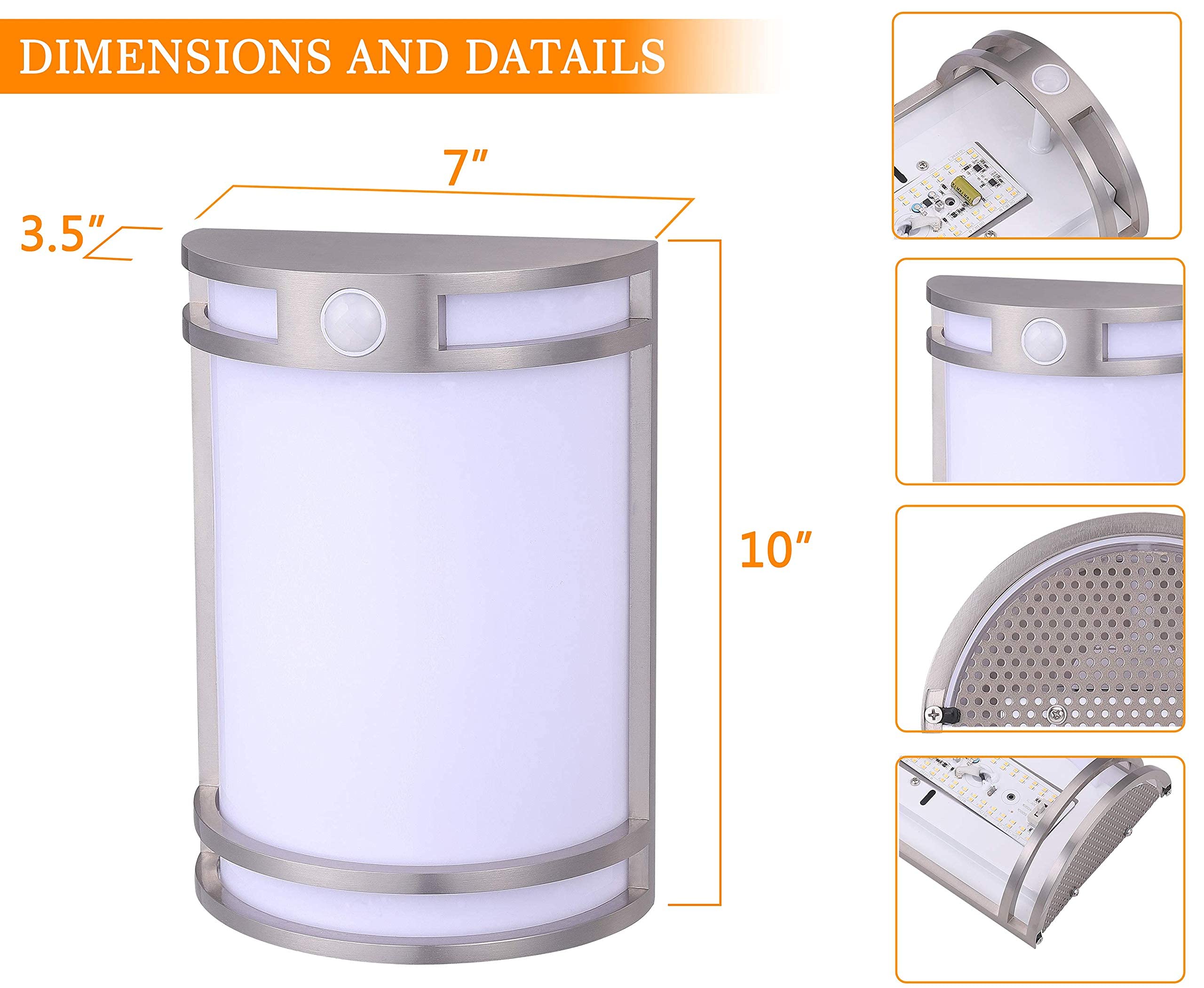 CLOUDY BAY Motion Sensor LED Wall Light, 120V 15W 1000LM, 3000K/4000K/5000K, 7inch, Brushed Nickel