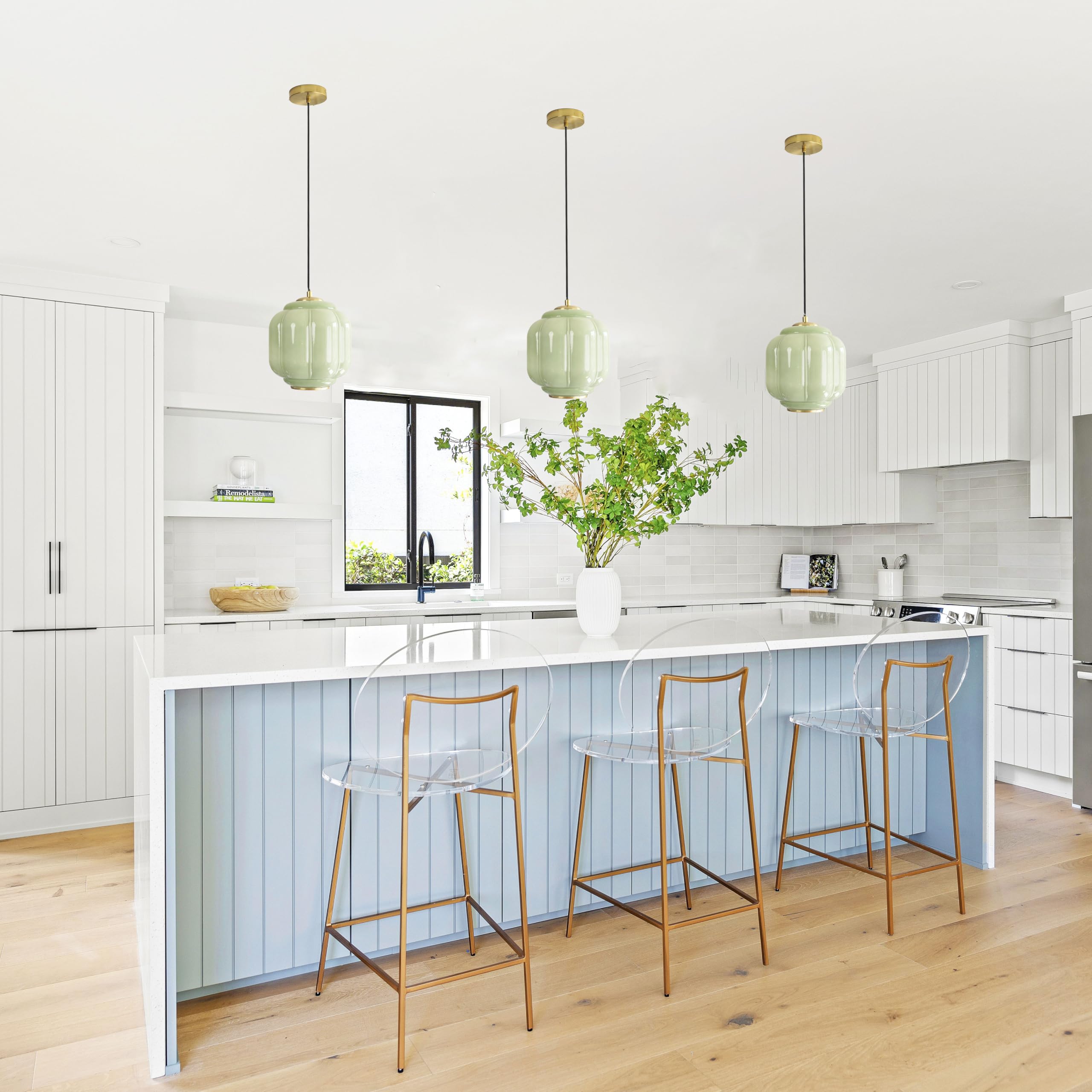 Yesids Vintage Milk Glass Pendant Lights Kitchen  Brass Color Glass Ceiling Light Fixture  Retro Industrial Pendant Lighting For Dining Room  Kitchen  Bedroom  Entryway  Hallway (Green And Gold  7In)