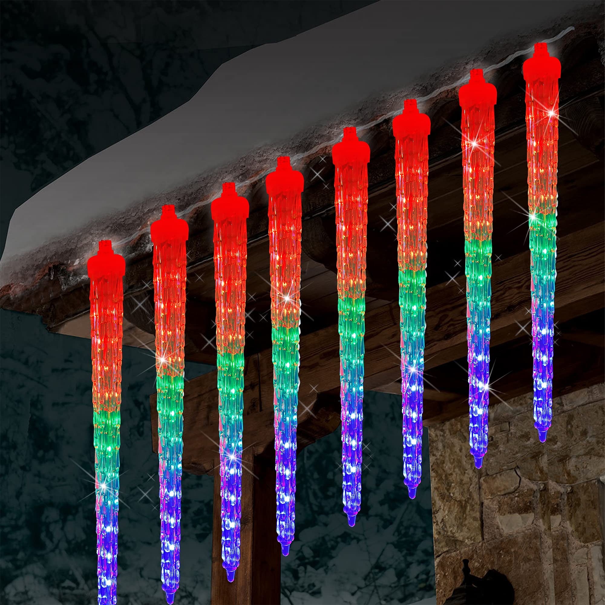 WATERGLIDE Meteor Shower Lights, 12'' Outdoor Christmas Lights 10 Icicles 240 SMD LED Crystal Ice Falling Lights, Connectable Ra