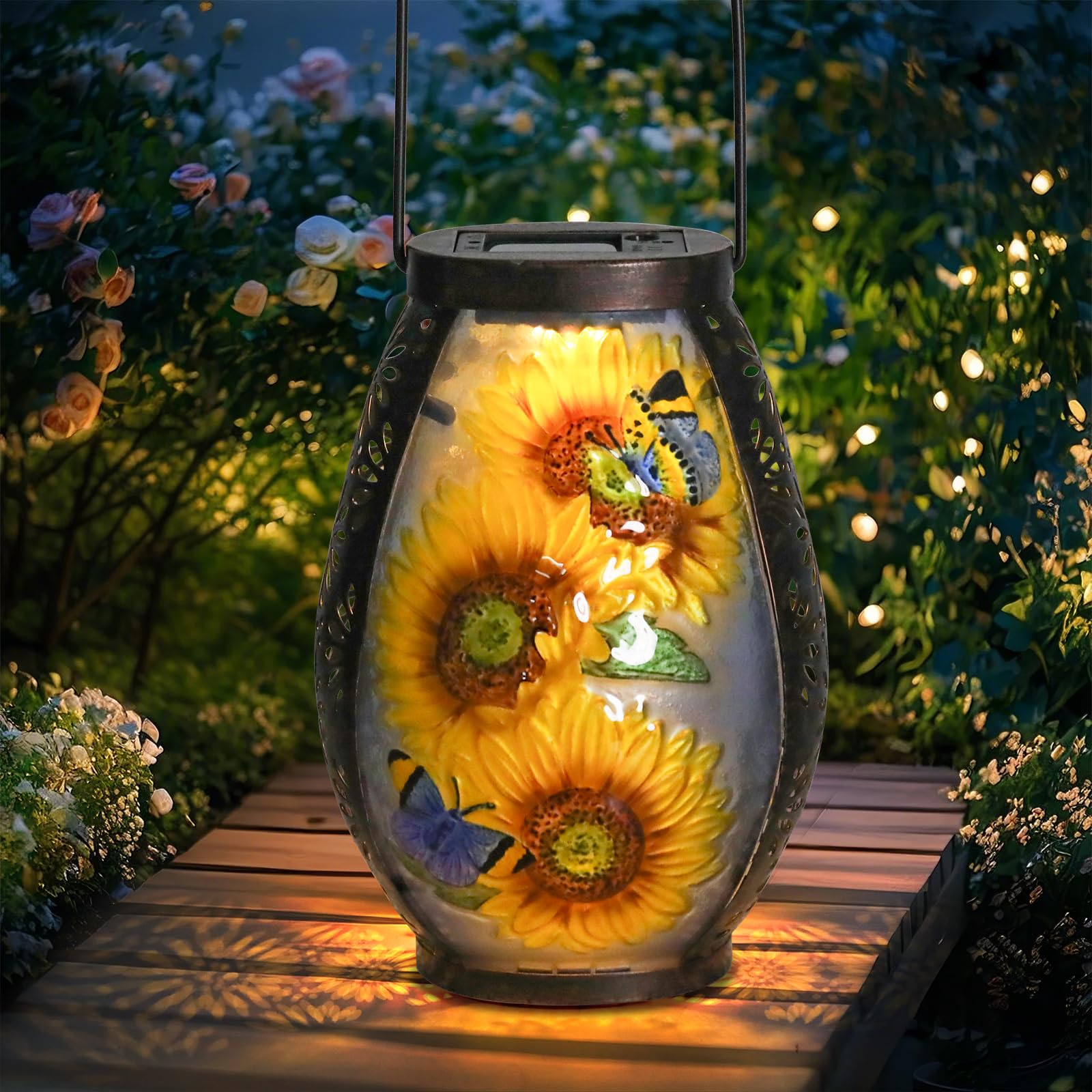 MUMTOP Solar Lantern Outdoor Waterproof, Sunflower Solar Lanterns Lights Hanging Yard Decoration for Outdoor Patio Table Garden 