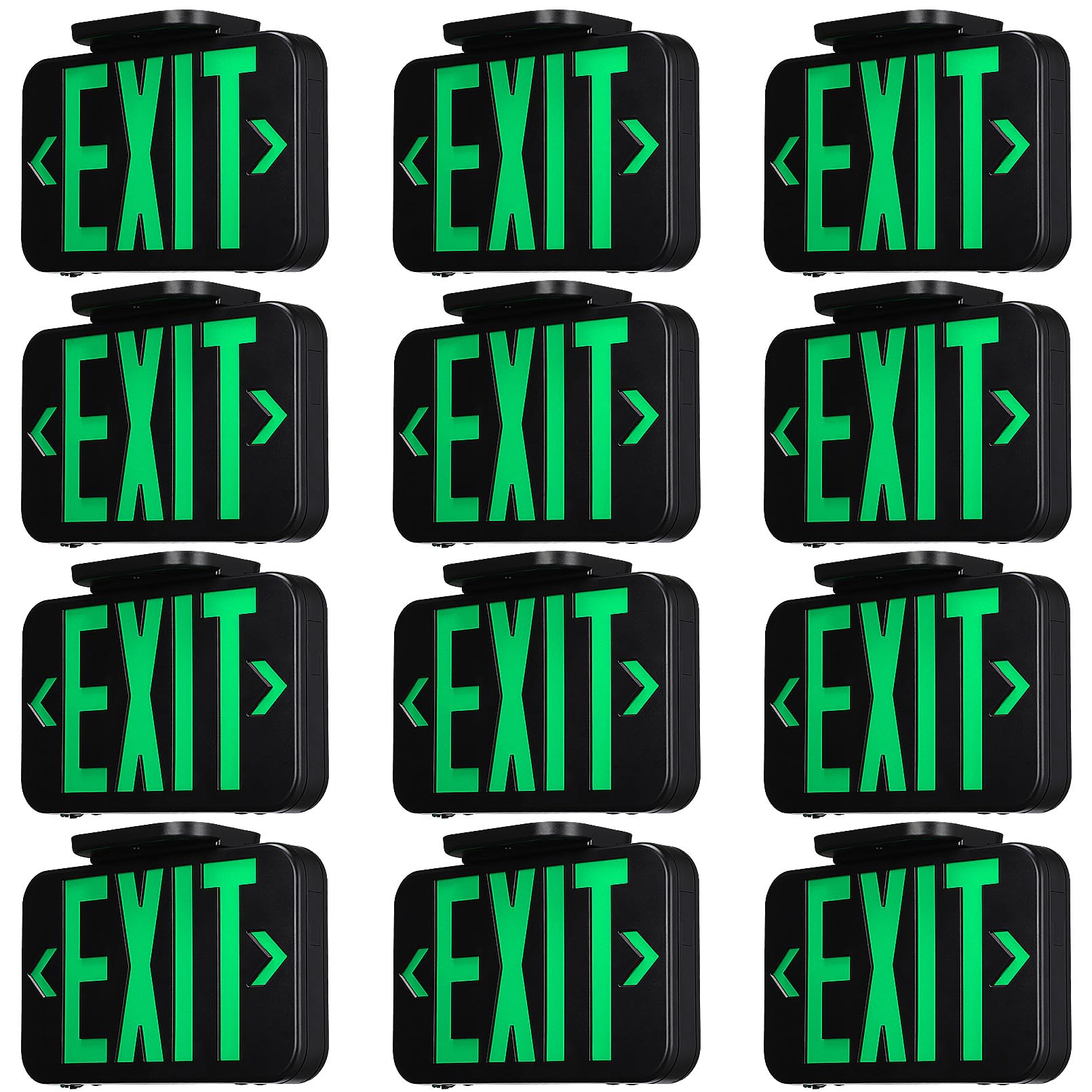 TORCHSTAR 12-Pack Green LED Exit Sign, Emergency Exit Light with Battery Backup, Double Face, UL 924, AC 120/277V, Damp Location