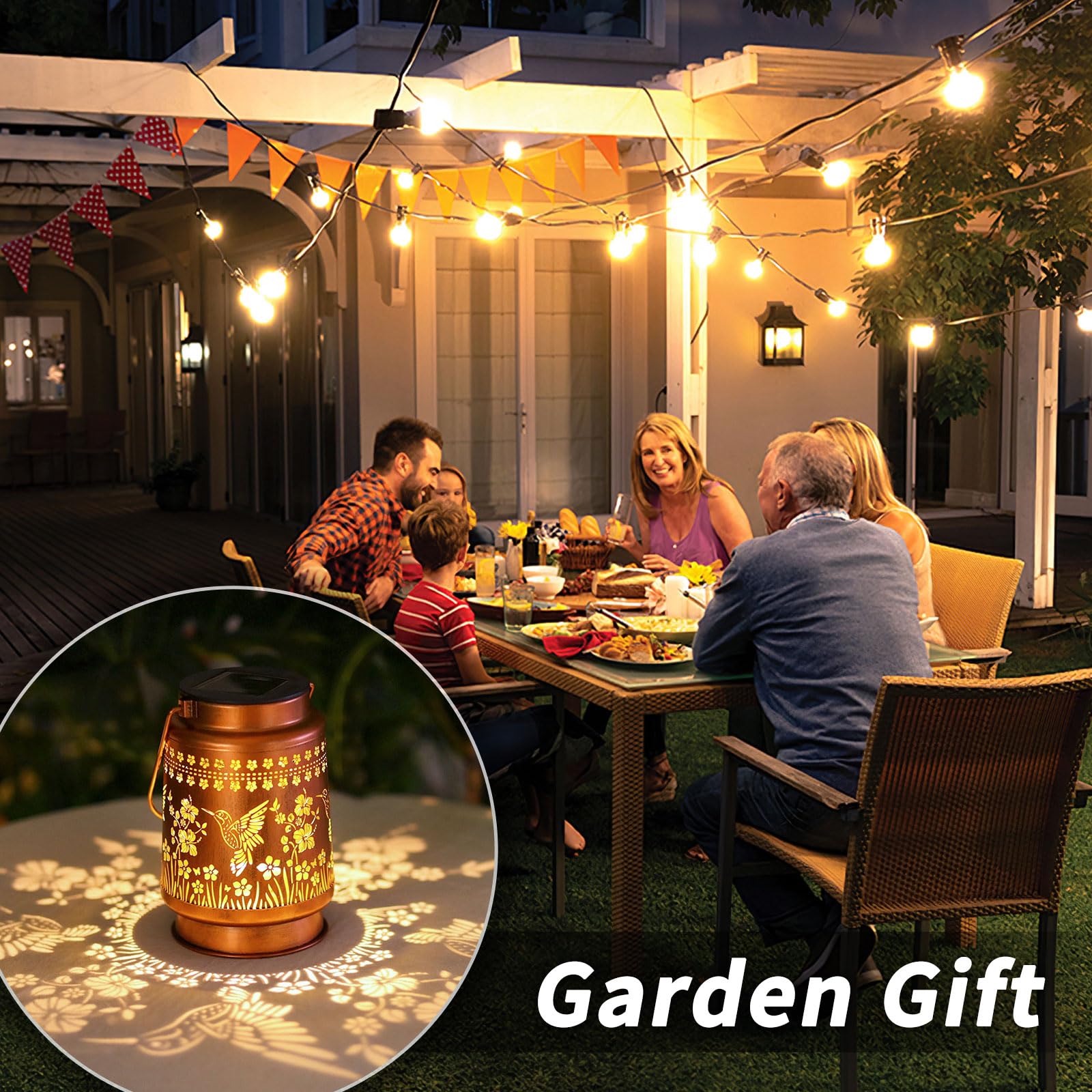 2 Pack Hummingbird Solar Lanterns Outdoor Waterproof Hanging Solar Lights Gifts For Women Metal Led Lanterns Outside For Garden,