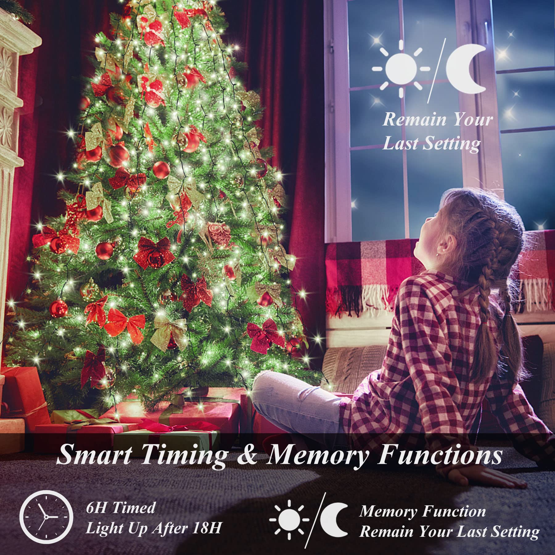 Aneeway Christmas String Lights, 400 LEDs, 8 Modes, 6.6FT, Cold White, Remote Control, Model SW-LSL-02-400