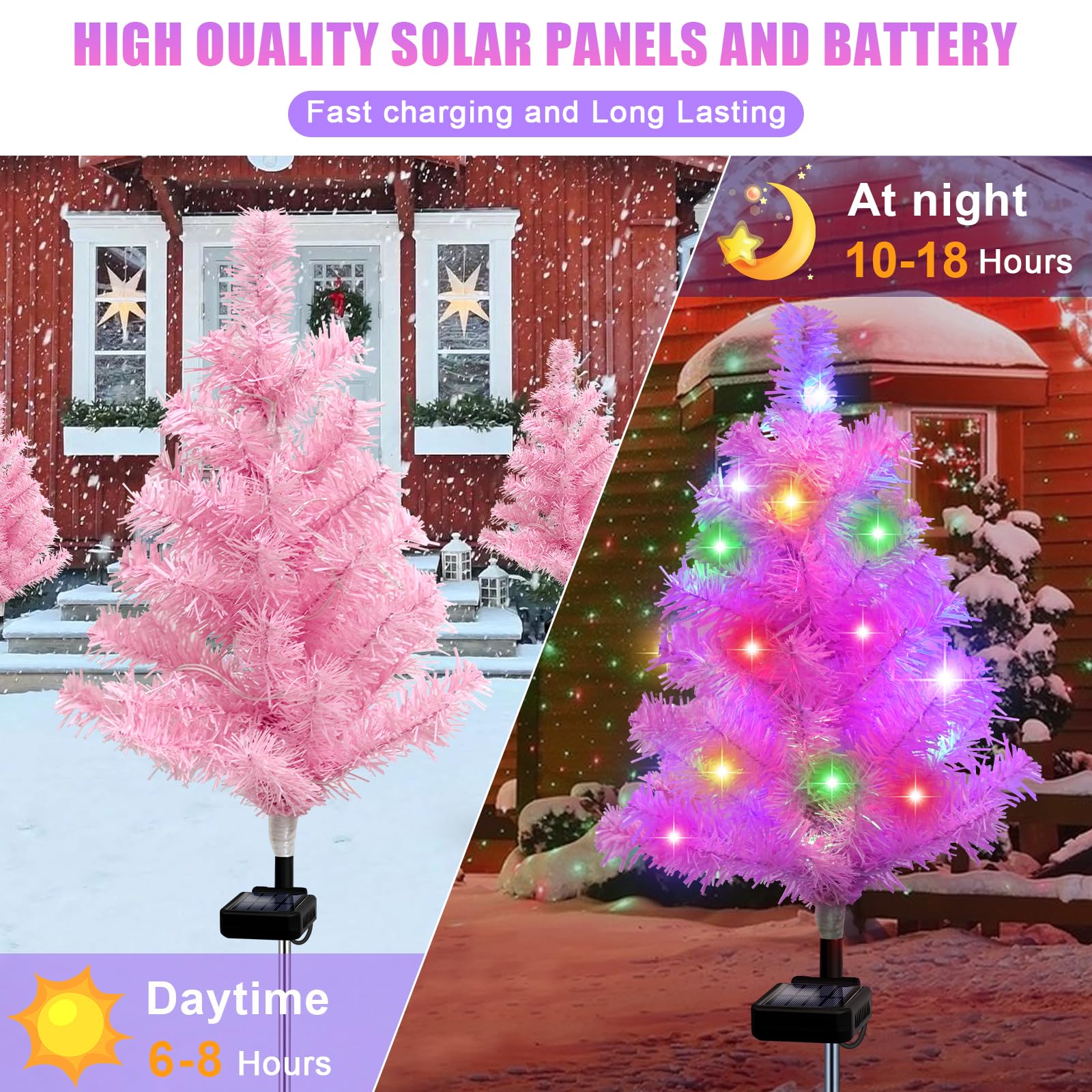 4 Pack Pink Solar Christmas Tree Garden Stake Light Waterproof Outdoor Christmas Decorations 2 Modes Solar Christmas Lights For Yard Front Porch Pathway Gave Garden Decor