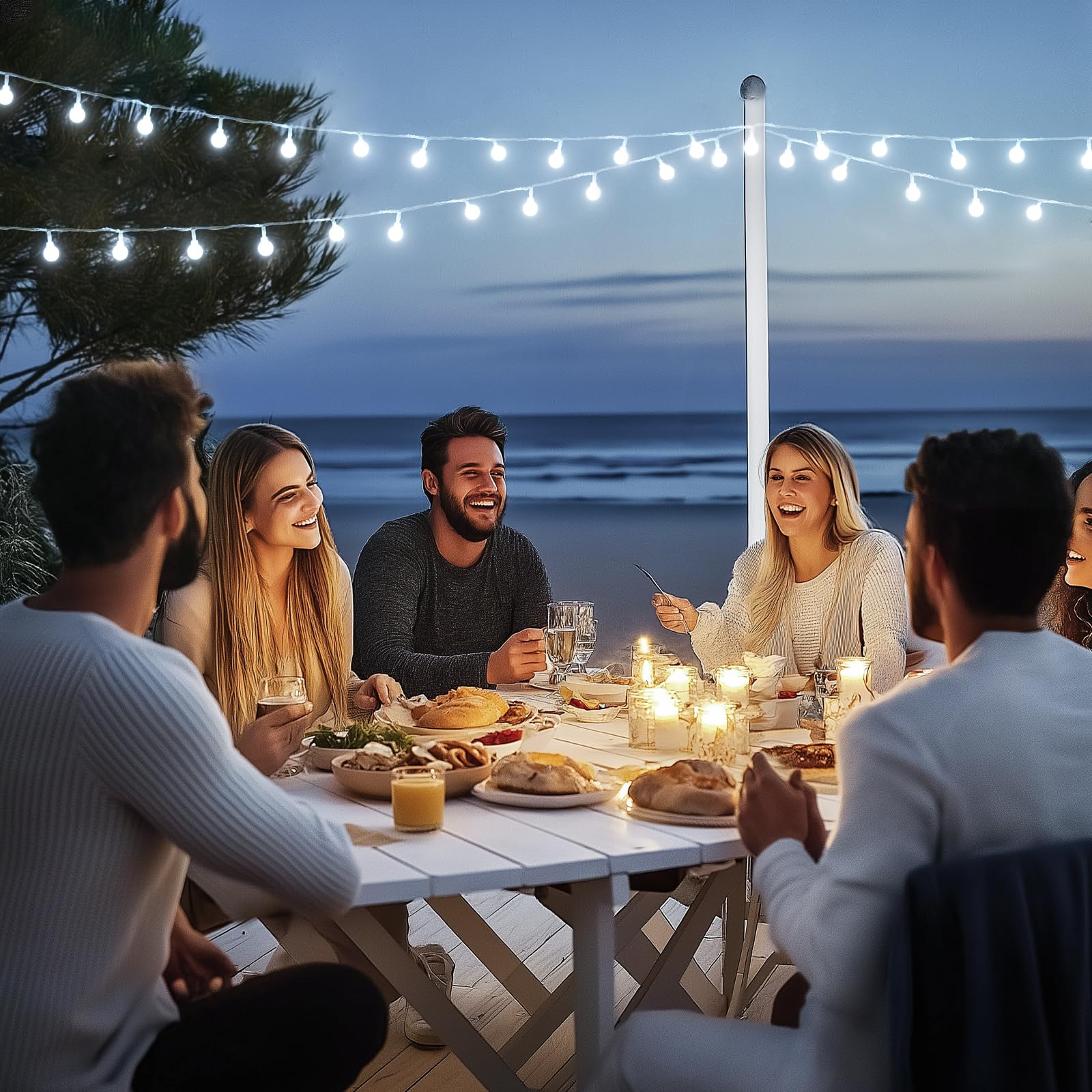 JMEXSUSS 100ft Globe String Lights, 200 LED Waterproof Fairy Lights, Plug-in with Remote, White, Model EXS-S-0100-R