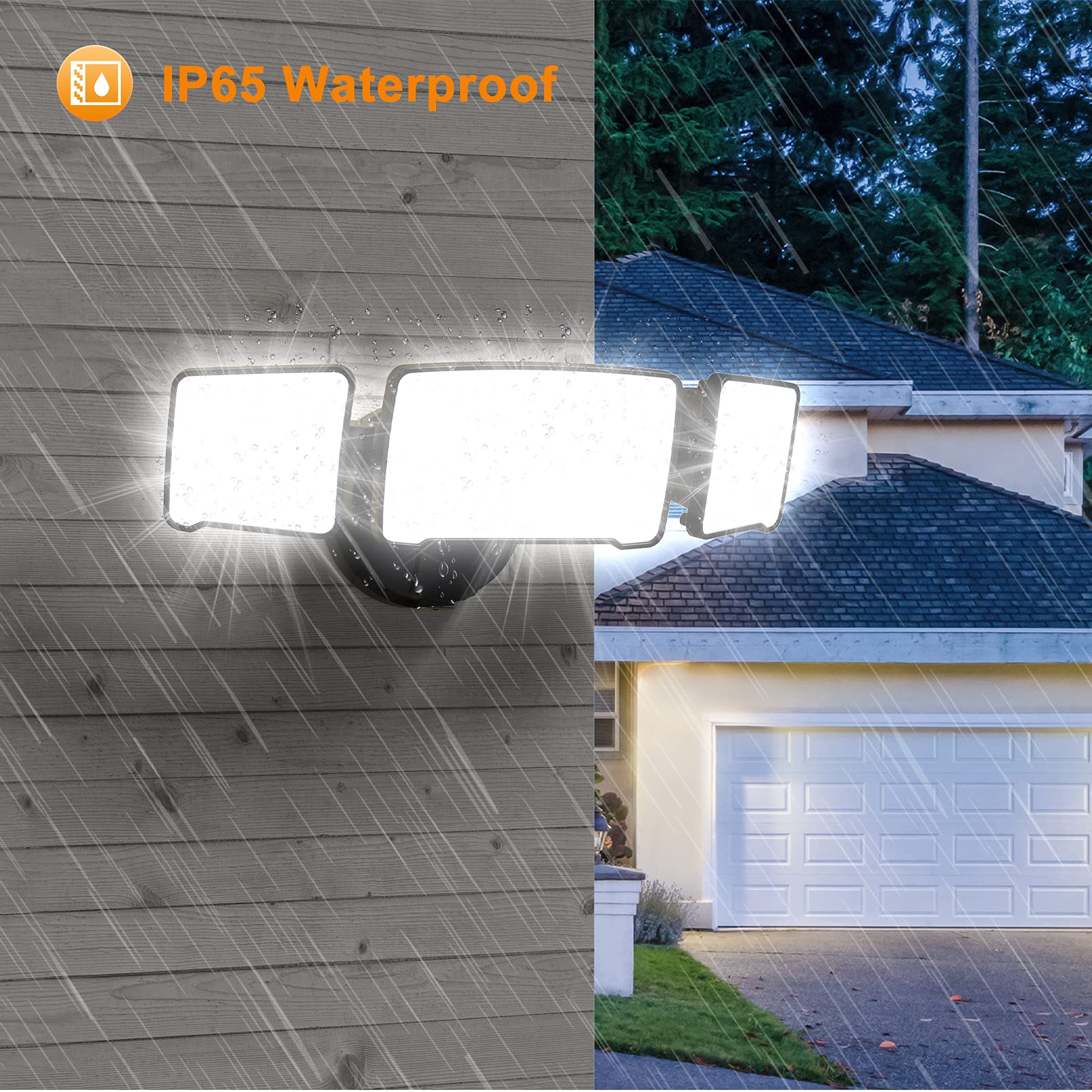 Lepower 3500Lm Dusk To Dawn Led Security Light, 35W, 3 Heads, Ip65 Waterproof, Black, Model Yy02B-Bl