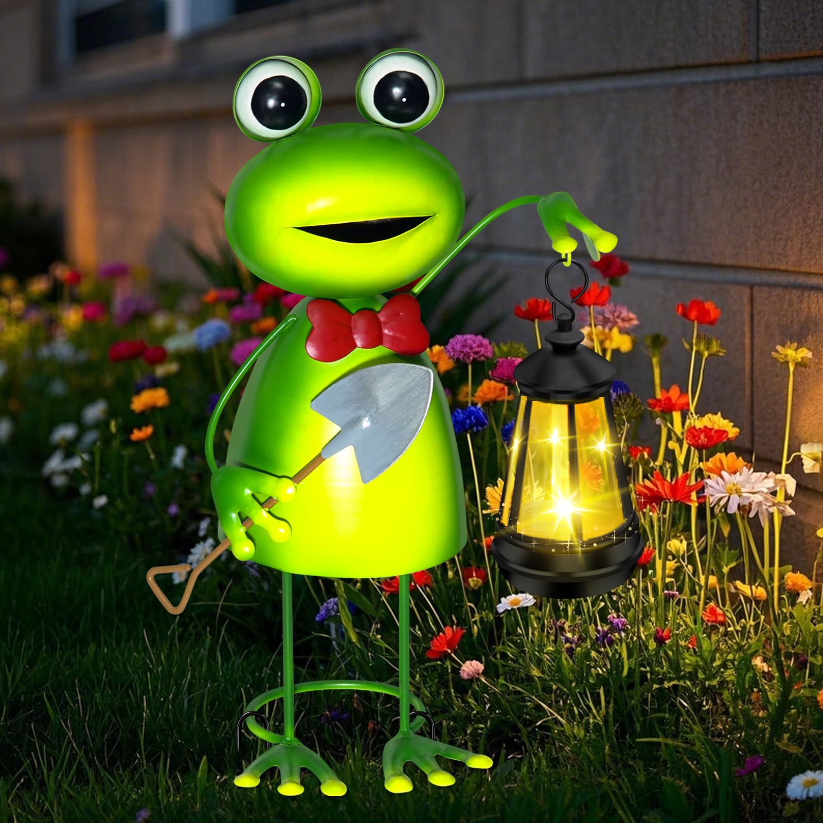 Solar Garden Lights Frog Statue With Solar Lantern Lights 13.78In Tall Frog Decor Fairy Accessories Birthday Gifts For Women Mom Grandma Big Metal Decorative Stakes For Home Decor Patio Porch Yard Art