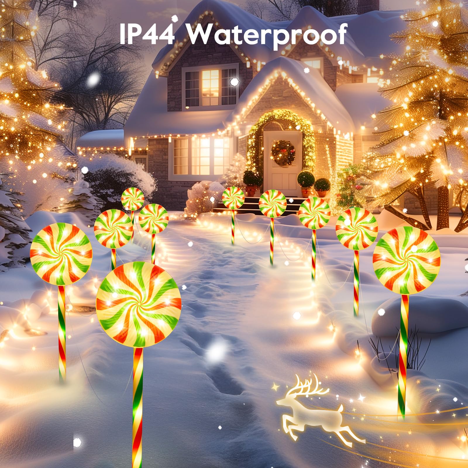 Brightown 6 Pack Lollipop Christmas Pathway Lights Outdoor - 27In 120 Led Candy Cane Pathway Lights With 8 Lighting Modes, Water