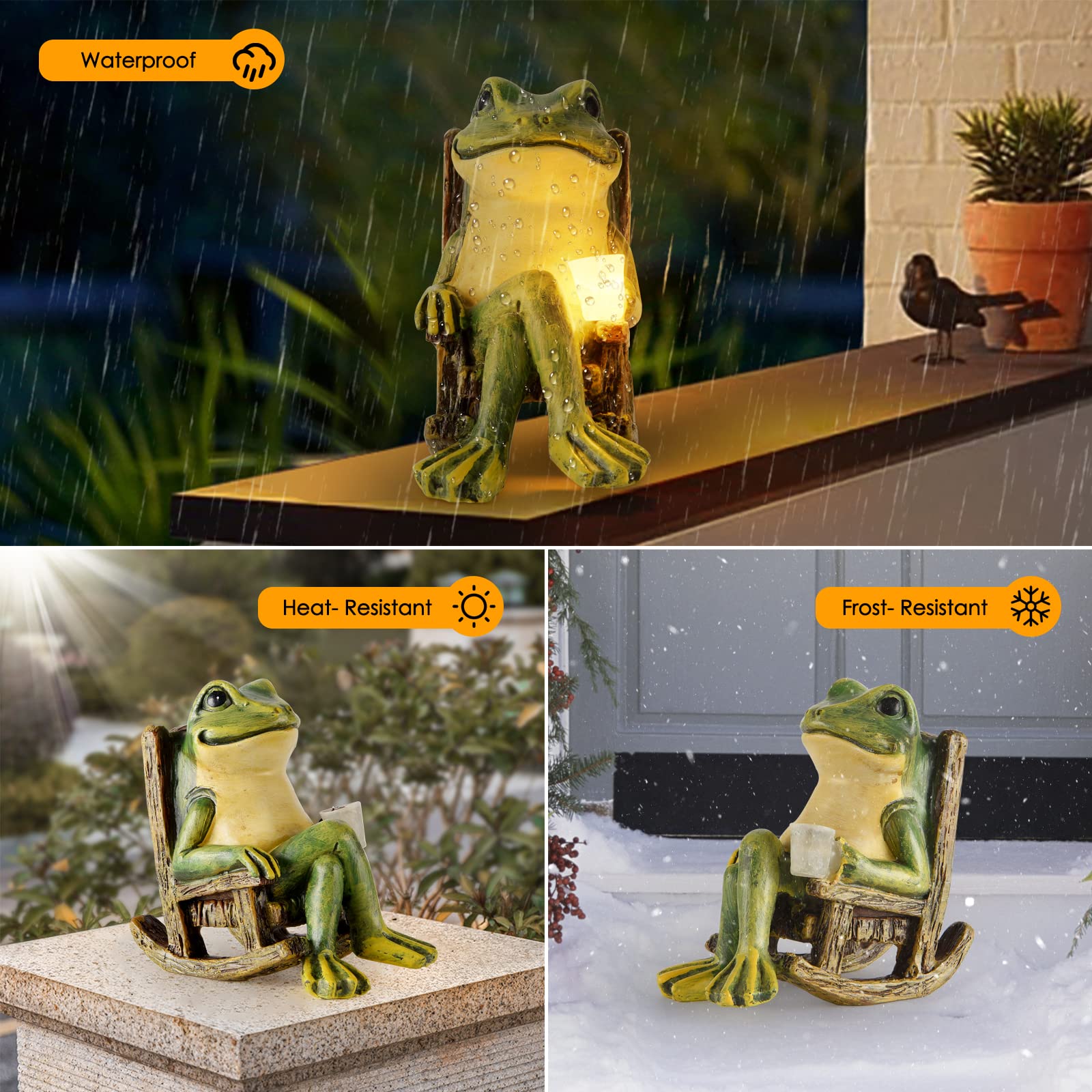 Foxmis Miniature Frog Garden Statue Home Easter Gifts Decorations Fairy Garden Accessories Outdoor Lights Solar Garden Frog Decor Art Housewarming Gift For Patio,Yard,Lawn Ornament,3.89&quot;X2.36&quot;X3.93