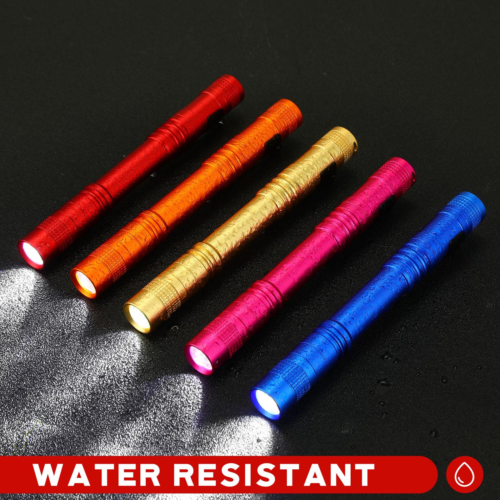 Hortsun Mini Pen Light Flashlights, 5.12 Inch, Aluminum, 20 Pcs, Pocket Size, LED, Colors: Red, Rose Pink, Yellow, Blue, Orange