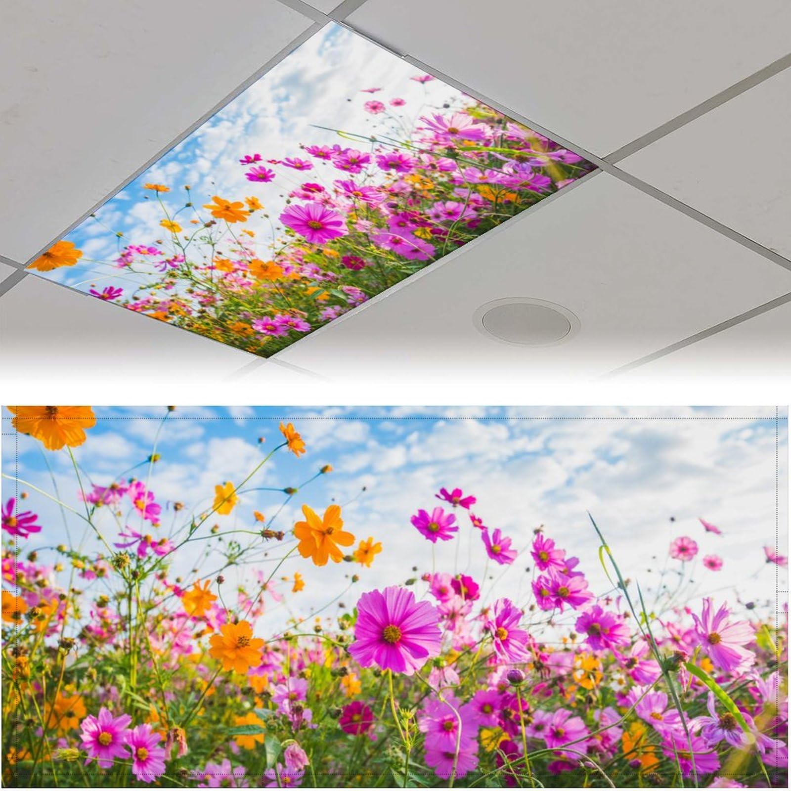 2Pack Fluorescent Light Covers Magnetic Light Cover,Fluorescent Light Shade Panel Ceiling Light Covers,Flower Fluorescent Light Covers For Classroom,Office And Home Drop Ceiling, 4 X 2 Feet