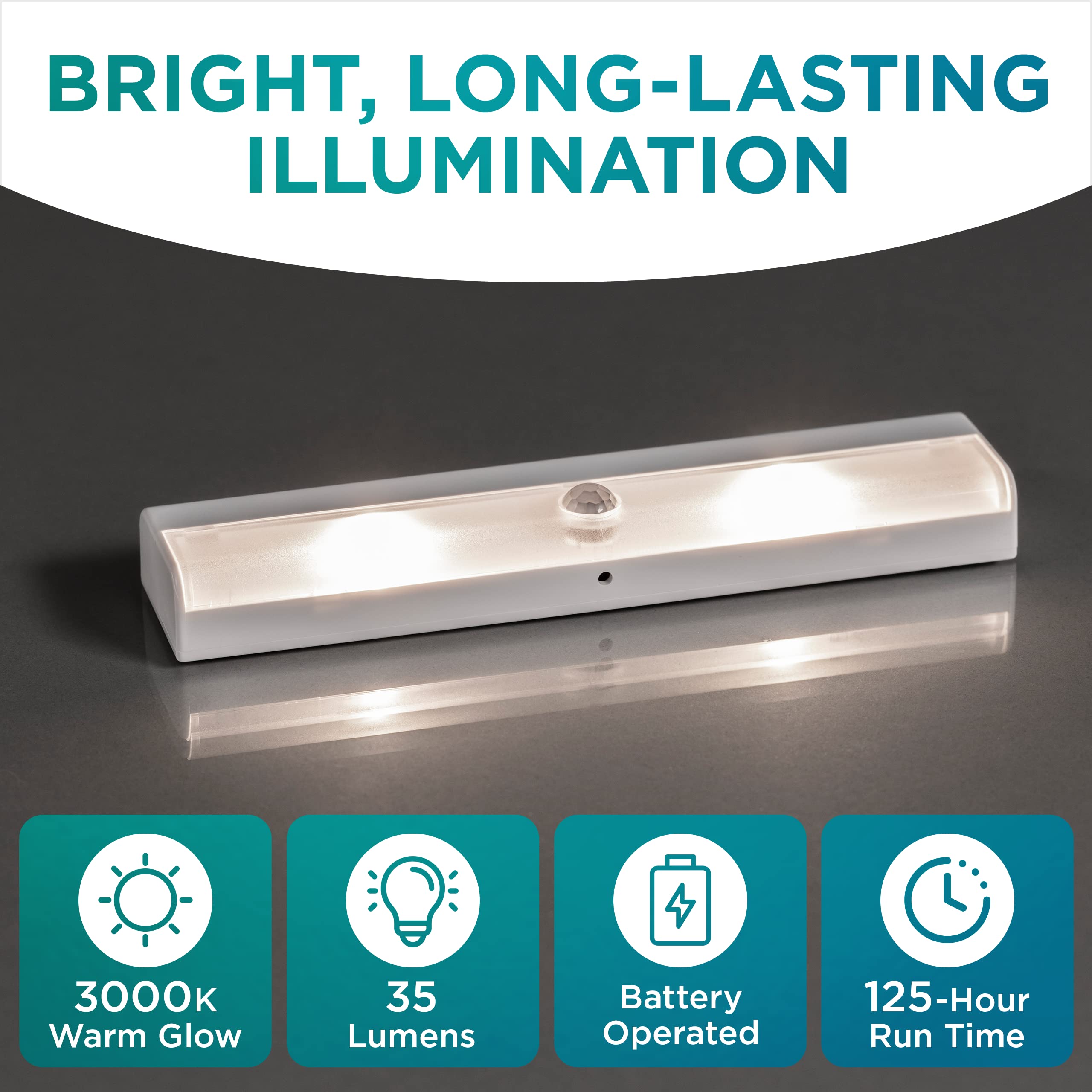 Brilliant Evolution Wireless LED Stair Lights - Motion Sensor, Battery-Operated, 6 Pack, White, Model f132689a-0ad2-42fb-8a74-4bc