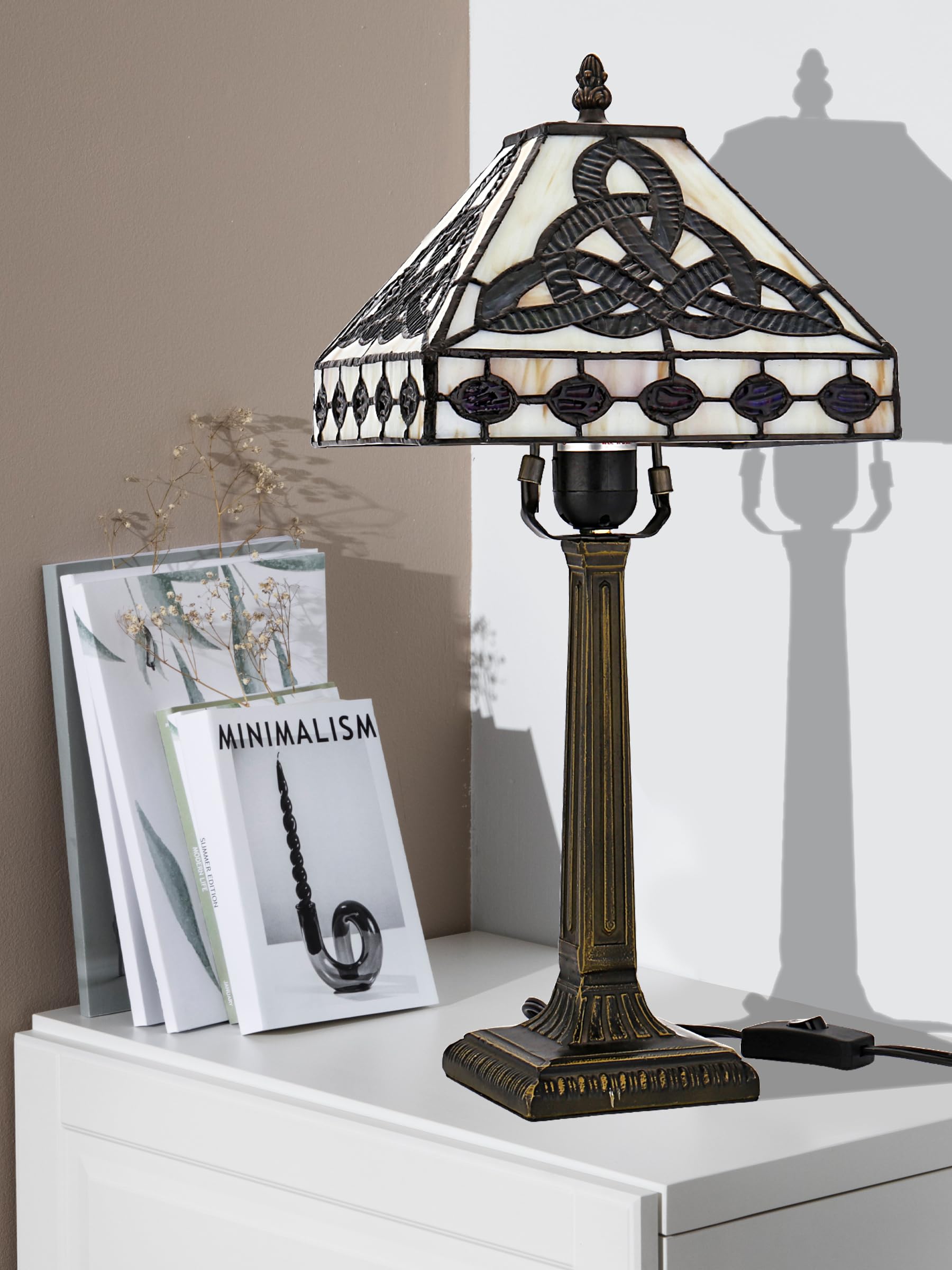 KY&BOSAM Tiffany Style Table Lamp Irish Celtic 17500 Lumens Stained Glass Art Style Fairy Lamp Night Light Shade E26 Bulb Holder