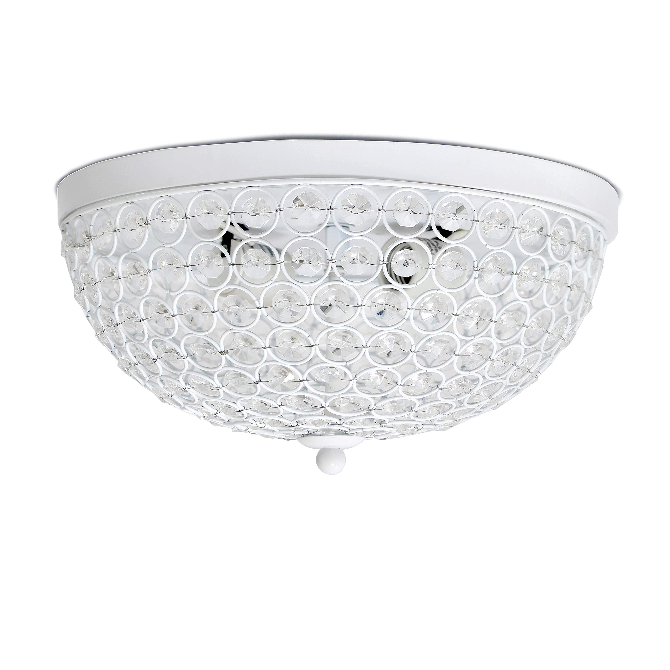 Elegant Designs FM1000-WHT Ceiling Flush Mount Light Fixture, 2-Light, Crystal, 13in x 13in x 6.5in, White