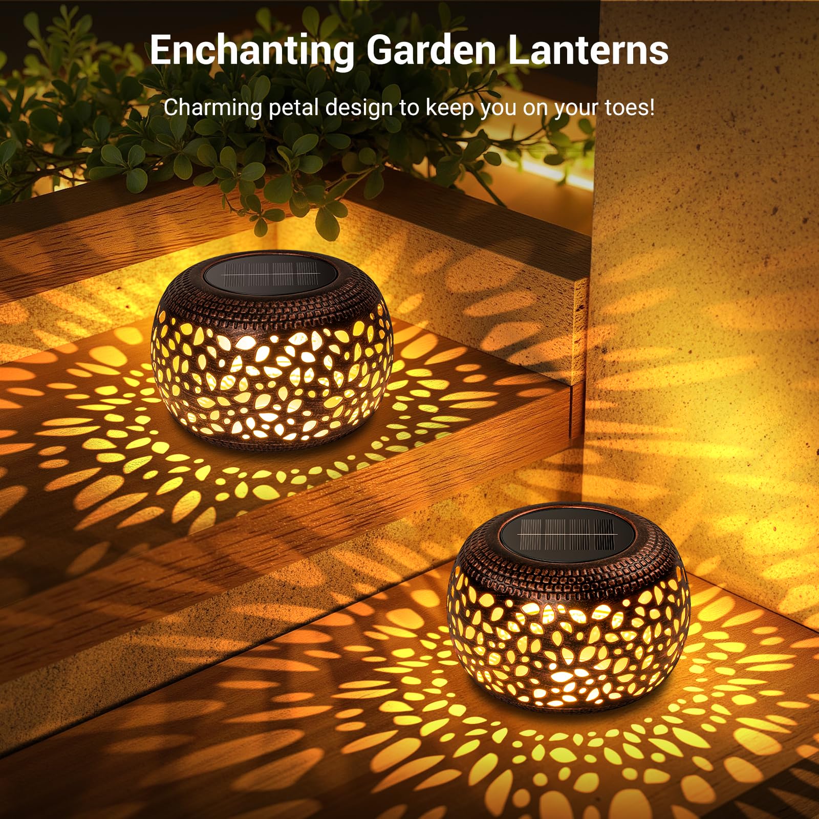 Solar Lanterns Outdoor Waterproof  4 Pack Flower Petal Solar Garden Lights With 2 Lighting Colors  Vintage Metal Outdoor Patio Garden Decor - Unique Gifts For Women Mom Sisters Birthday