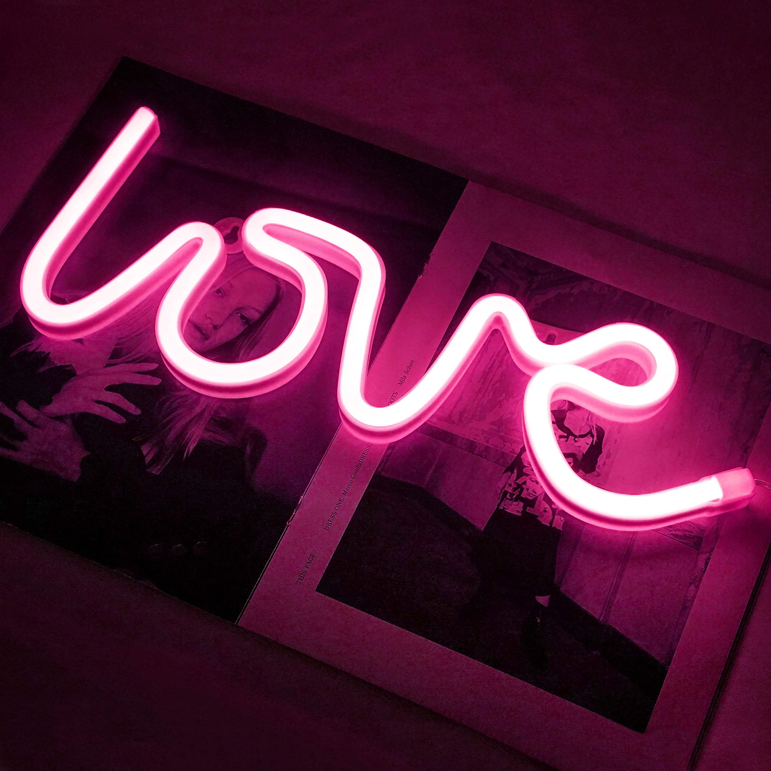 NiniTe LIGHTS Love LED Neon Sign Lamp, Heart Shaped, USB/Battery Powered, Pink Yellow, Model 32455