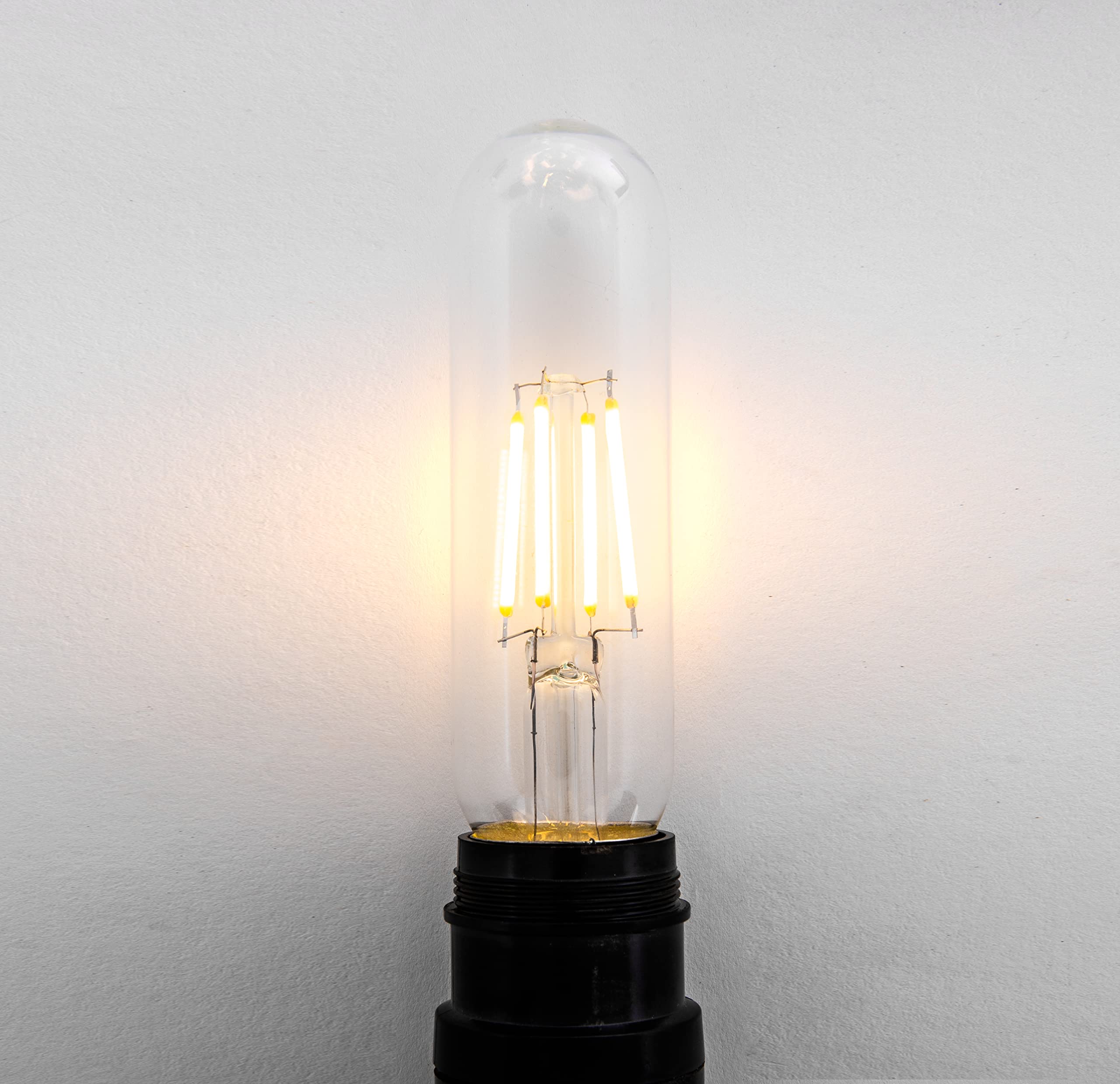 Creative Hobbies Clear 3.5W Led T10 Tubular Light Bulb - Nickel Plated E26 Medium Base (40 Watt Equivalent) | 4 Pack