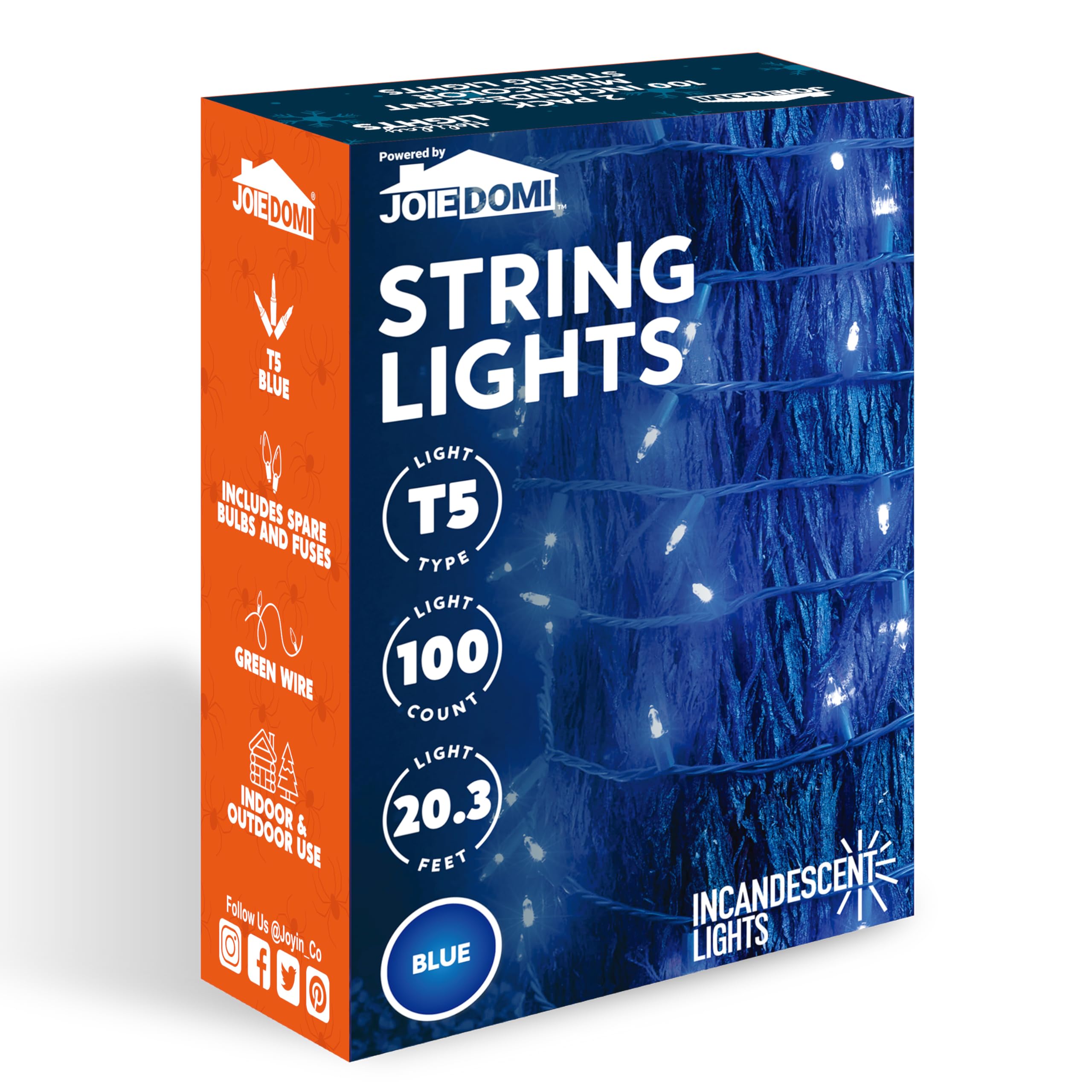 Joiedomi 100Ct Blue Christmas Lights Outdoor, 22.3Ft Green Wire String Lights For Indoor/Outdoor Holiday Decorations