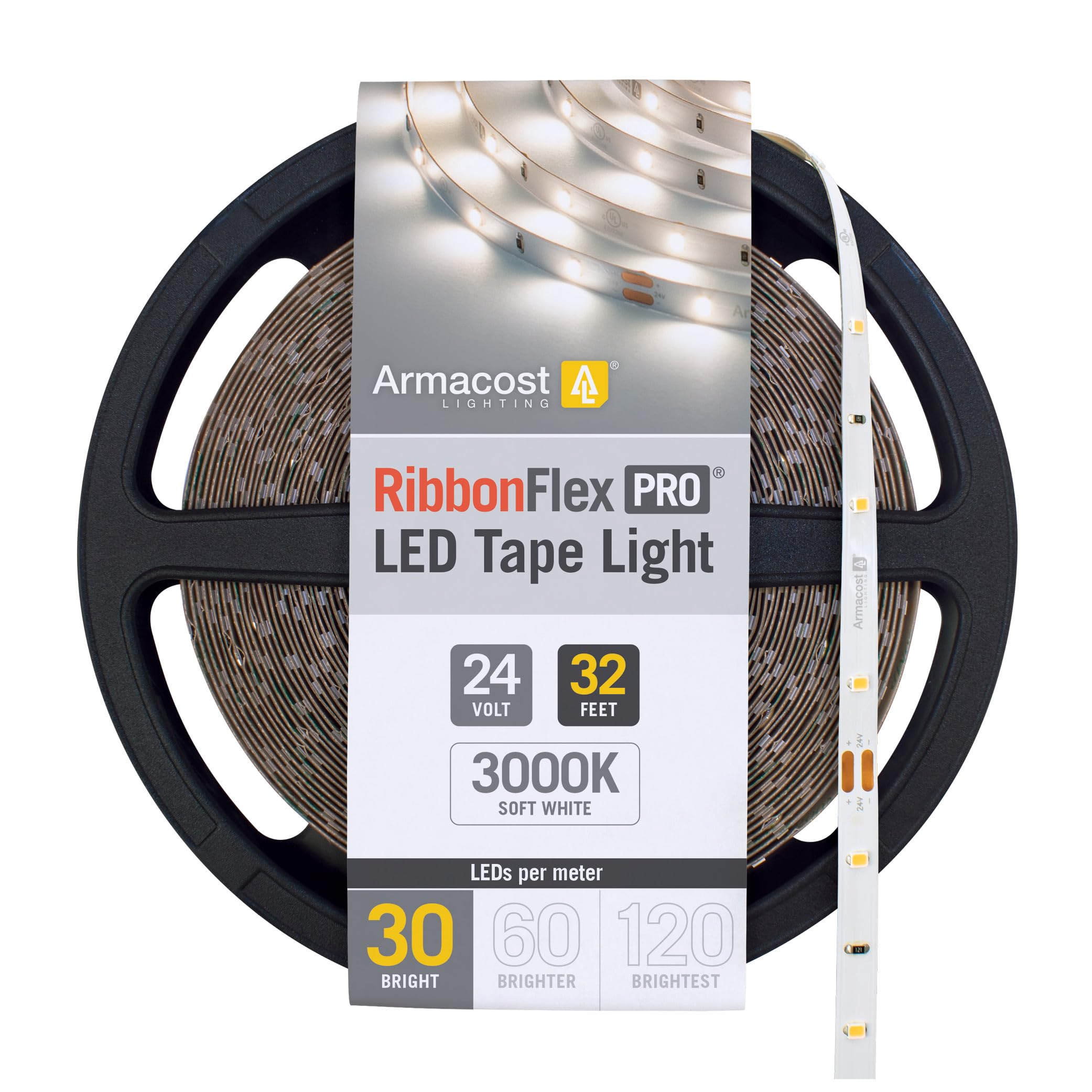 Armacost Lighting Ribbonflex Pro 24V White Led Strip Lights 30 Led/M  3000K  32.8 Ft 144250