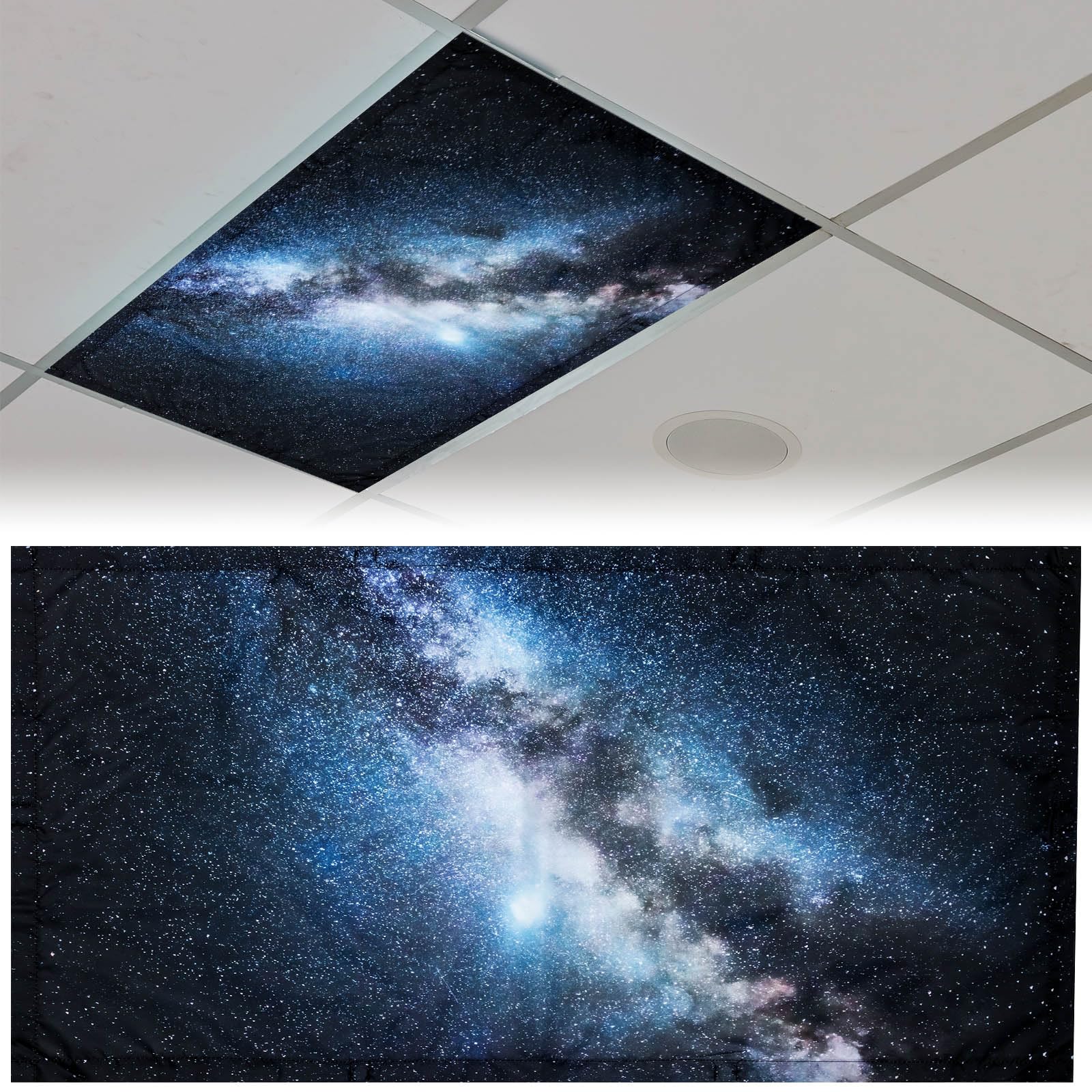 Patelai Fluorescent Light Cover with 10 Magnets, 4 x 2 Feet, Dark Blue with White Spots, for Classroom, Home, Office Decor