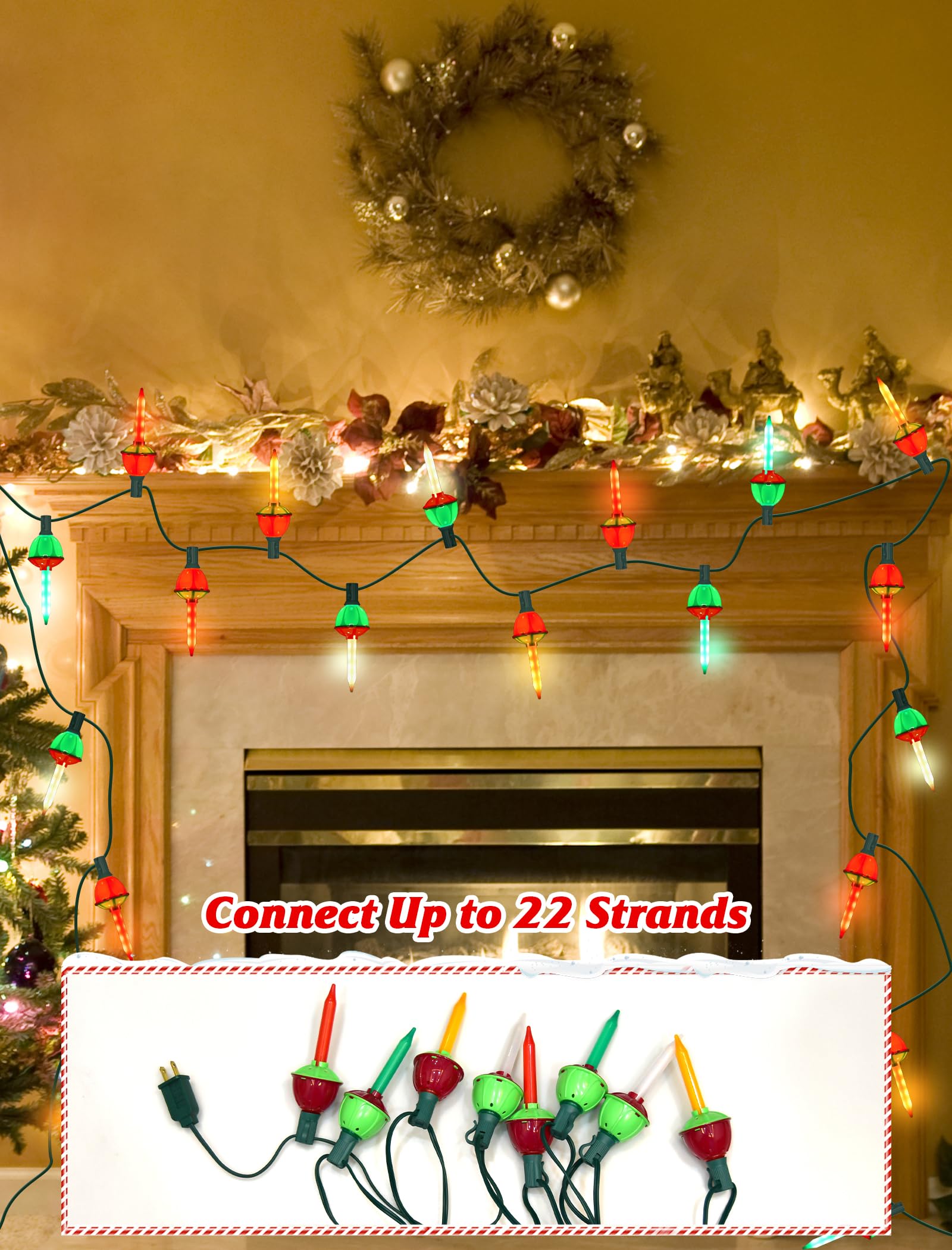 SUNSGNE Colorful Christmas Bubble Lights, 8.5Ft LED Multicolor Indoor Decor, Vintage Plastic Bulbs, Model LR-I/O-C-8-0.6-L1