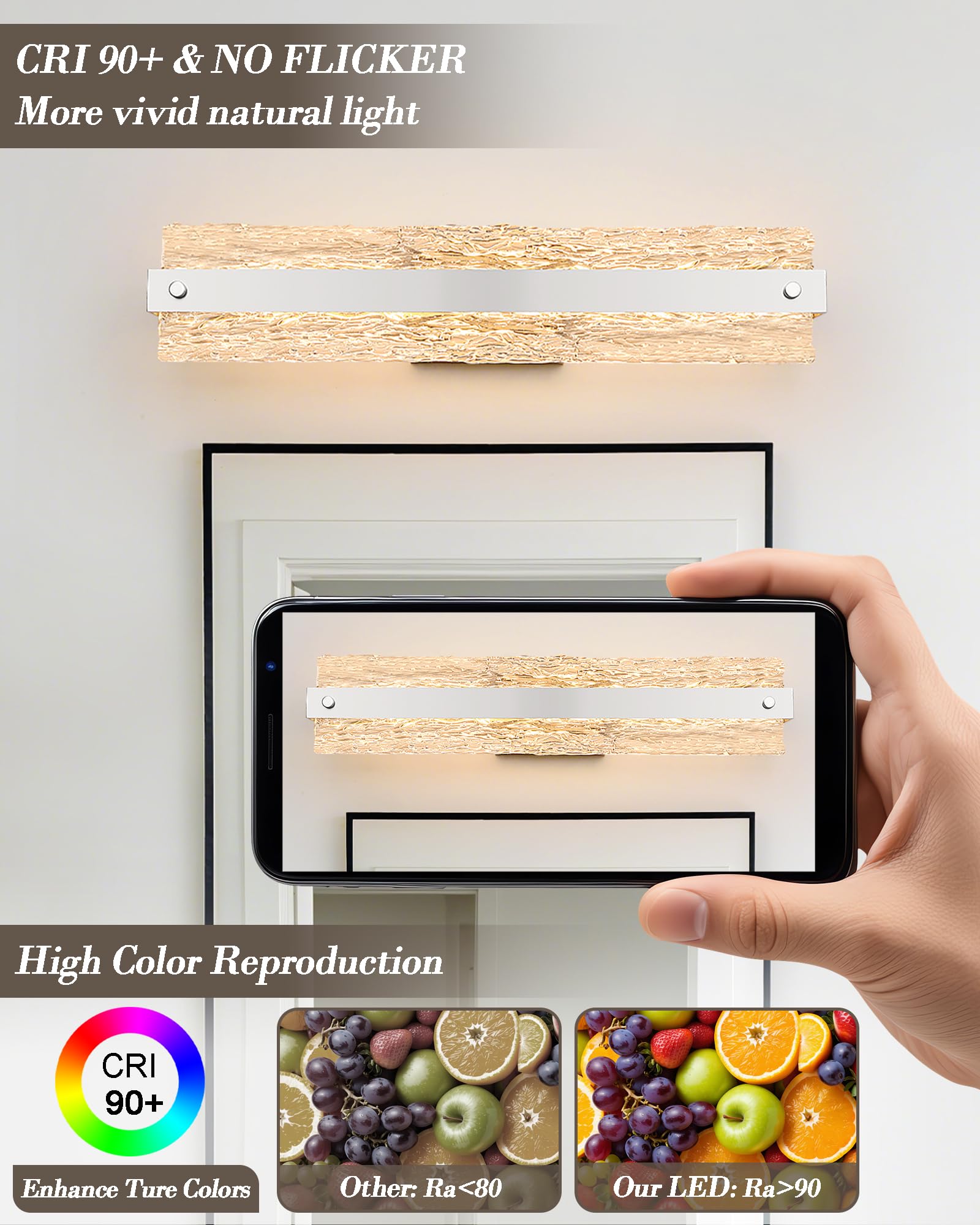 Osimir Brushed Nickel Led Bathroom Vanity Light  24.4 Inch 15W Modern Dimmable Bathroom Light Fixture Over Mirror  Crystal Bar Wall Sconce Lighting For Bath  3Cct  Os-Mm5001-3Bn