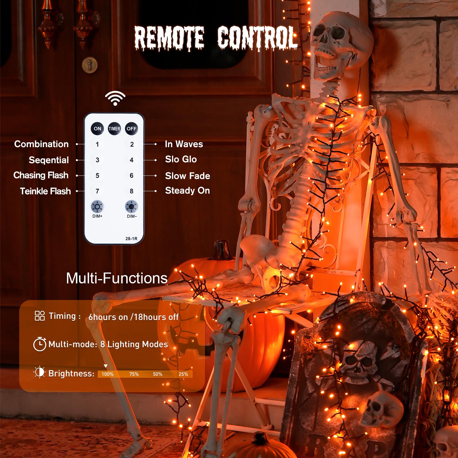 Jmexsuss 400 Led Thanksgiving Lights Green Wire Plug In  20Ft Cluster Light With Remote  8 Modes Orange Lights For Thanksgiving Halloween Fall Tree Garland Wreath Indoor Outdoor Door Decor