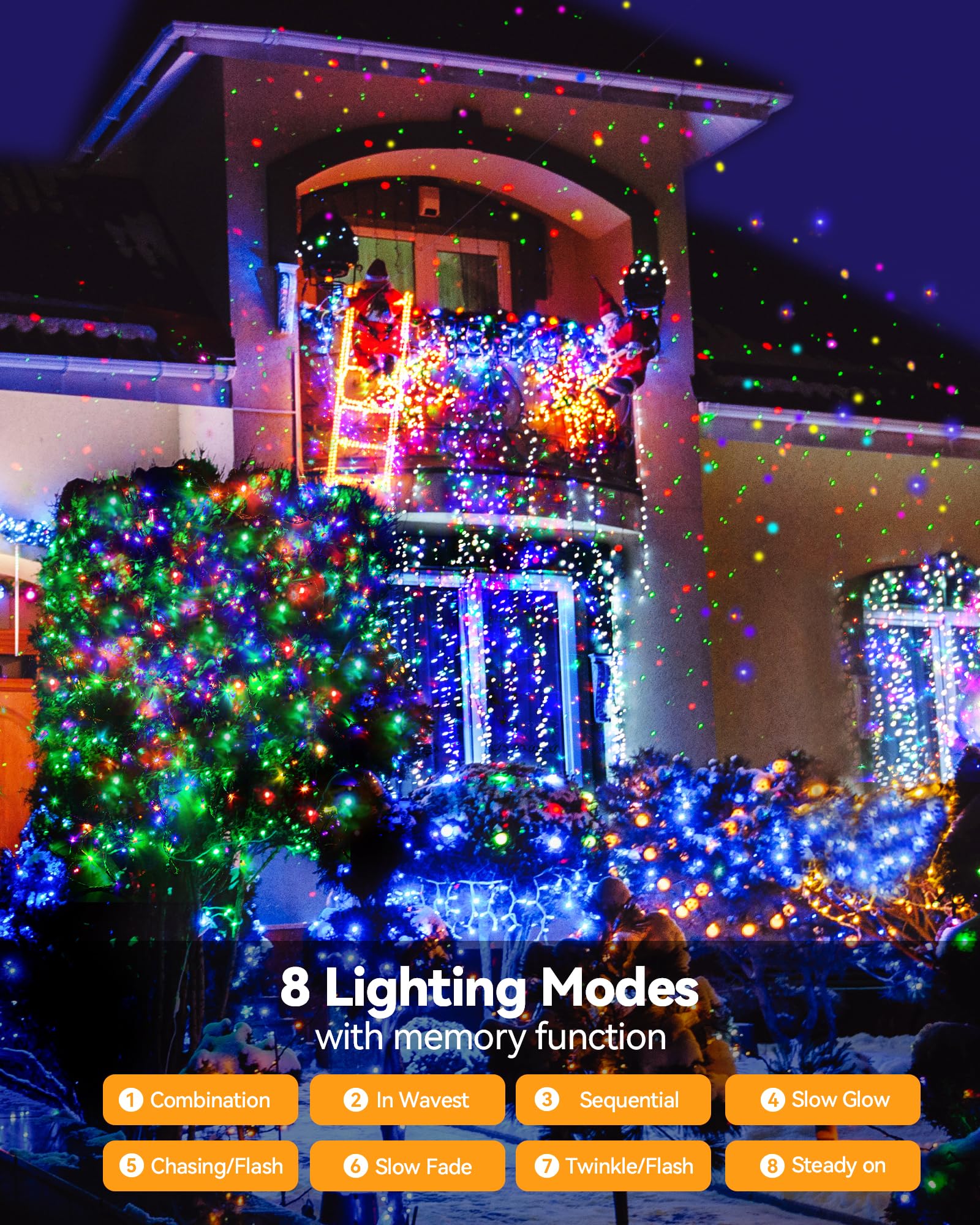 Blingstar Christmas Lights Multicolor 66 Ft 200 Led String Lights 30V Plug In Connectable Twinkle Lights 8 Modes Bright Green Wire Decorative Lights For Indoor Outdoor Xmas Tree Bedroom Holiday Party