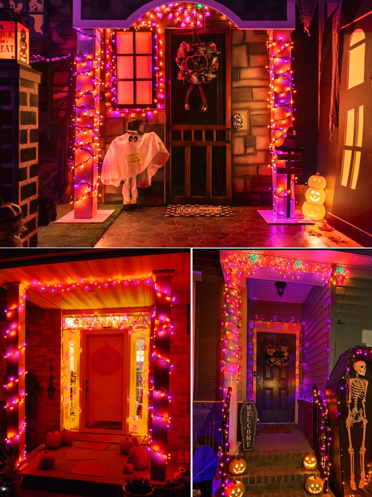 Flacchi Solar Halloween Lights, 2 Pack, 400 LED, Waterproof Outdoor String Lights, Orange & Purple, 144ft, 8 Modes