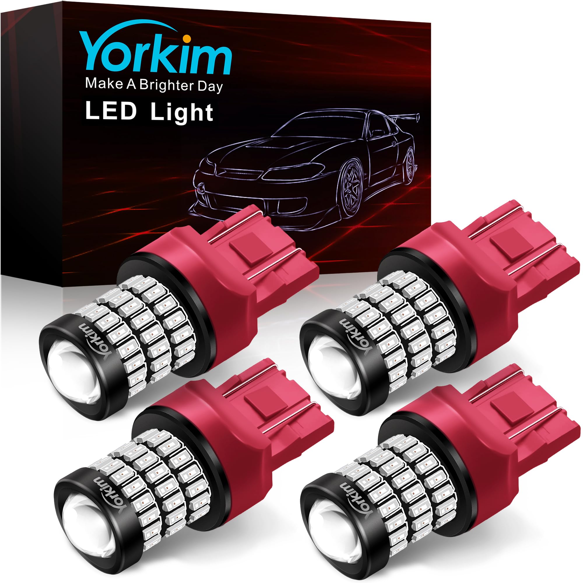 Yorkim 7440 LED Bulb Red, 7443 Brake Light Replacement, 4 Pack, Aluminum