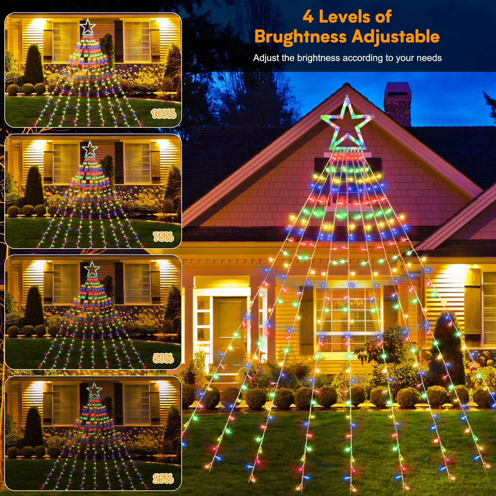 Xunxmas Christmas String Lights Outdoor Decoration 317 Led Star Fairy String Lights 11 Modes & Waterproof For Party Wedding Pati